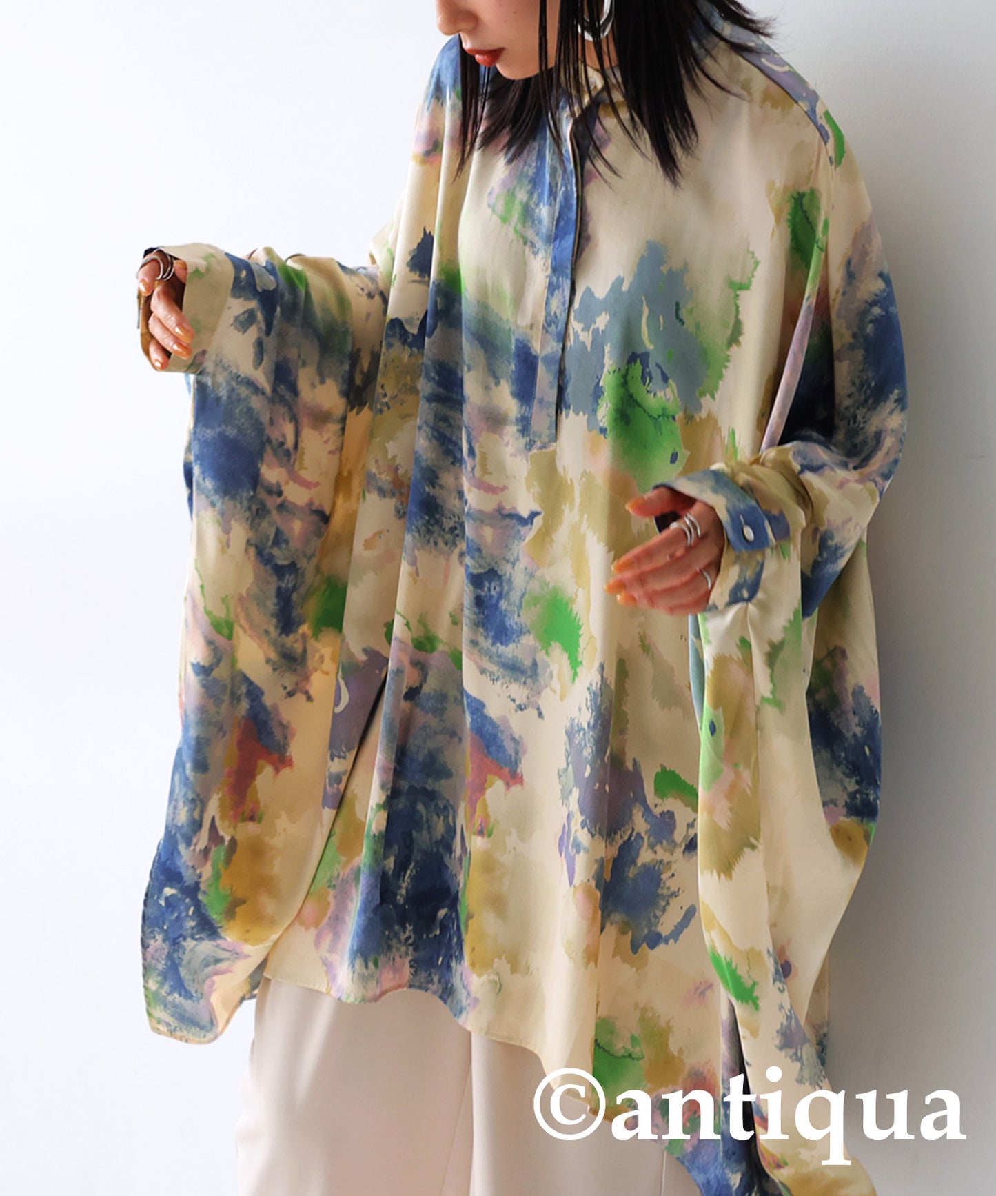 Ladies Dolman Shirt Tops Long Sleeves Watercolor Pattern