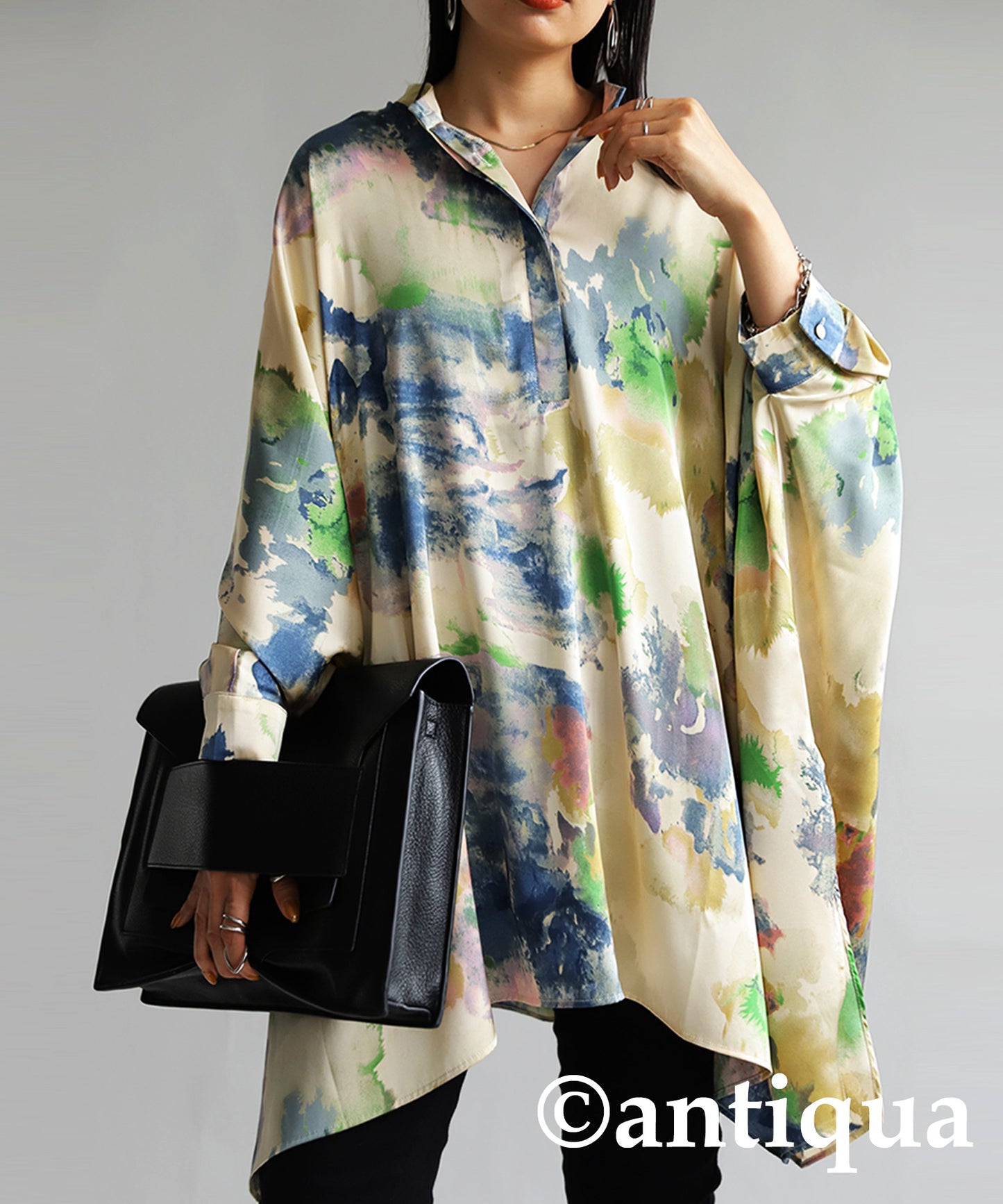 Ladies Dolman Shirt Tops Long Sleeves Watercolor Pattern