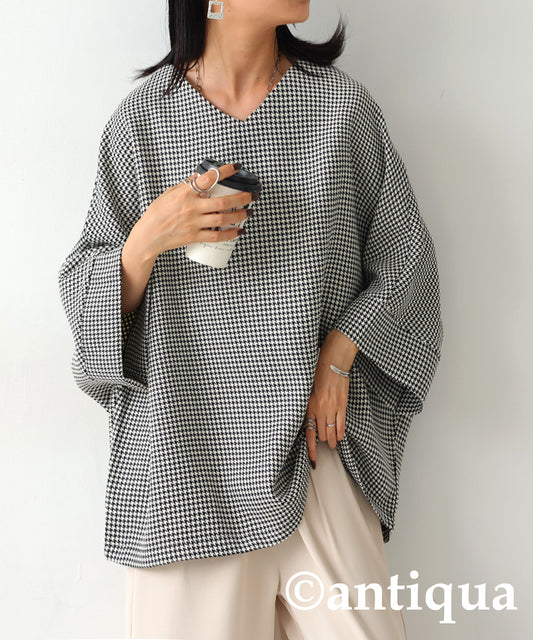 CHIDORI (houndstooth) Pattern V-Neck Tops Ladies