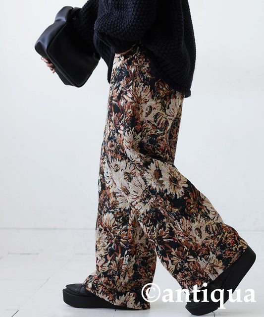 Floral jacquard wide pants Ladies