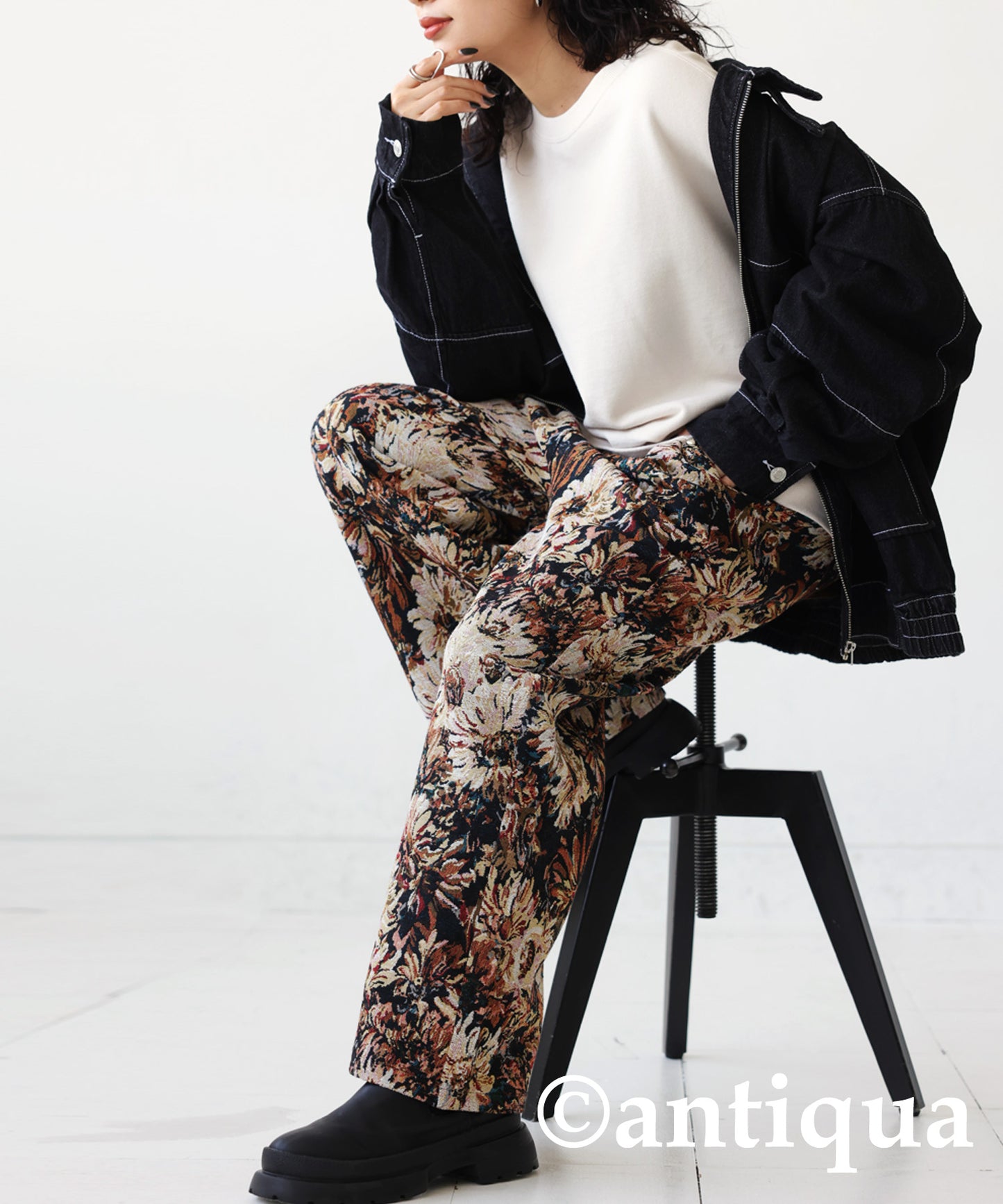 Floral jacquard wide pants Ladies