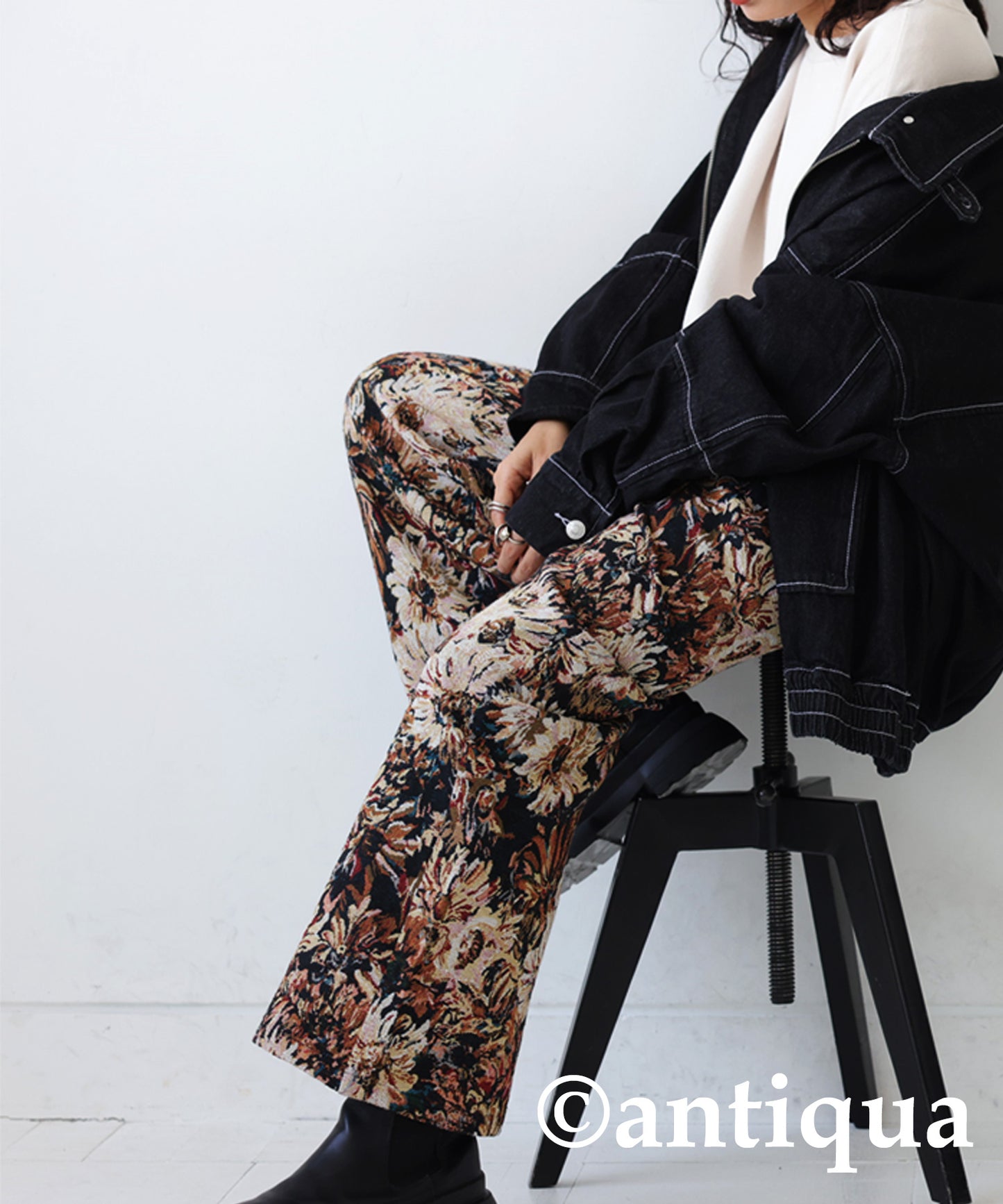 Floral jacquard wide pants Ladies