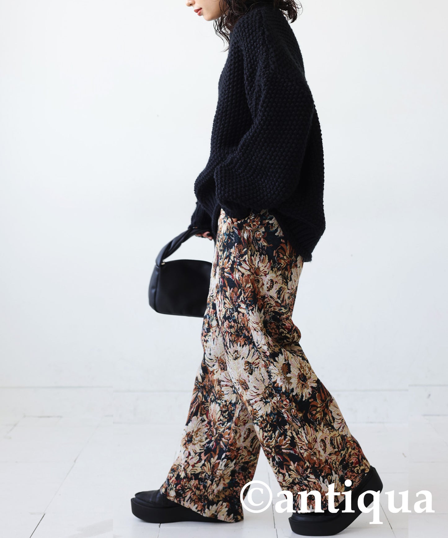 Floral jacquard wide pants Ladies