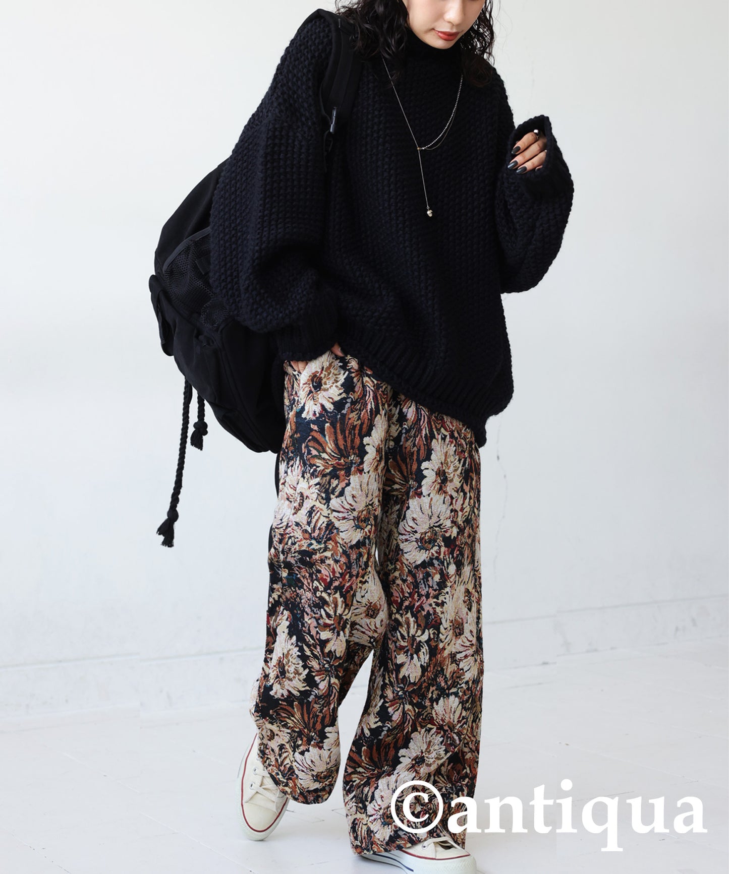 Floral jacquard wide pants Ladies