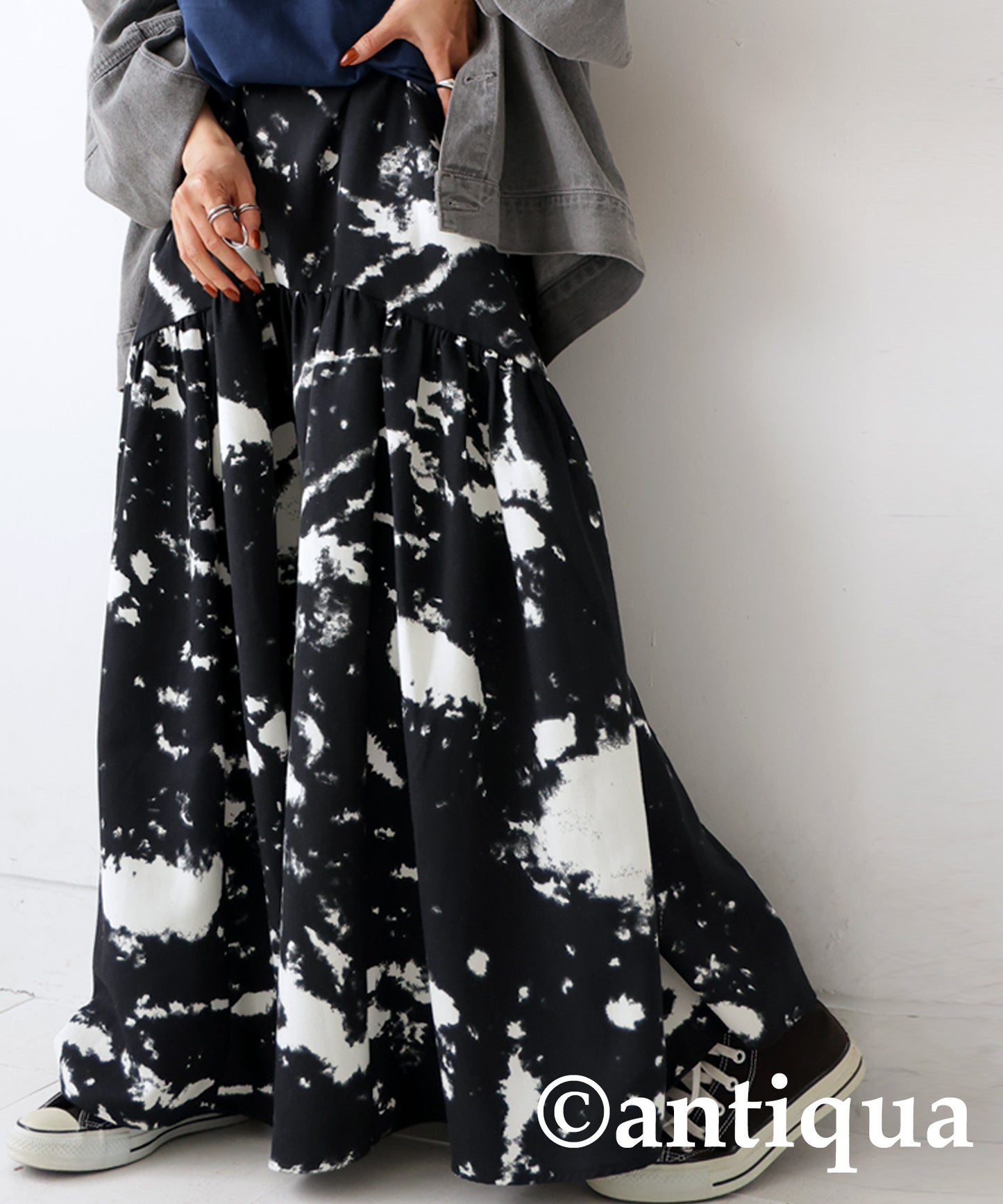 Marble Pattern Flare Skirt Ladies