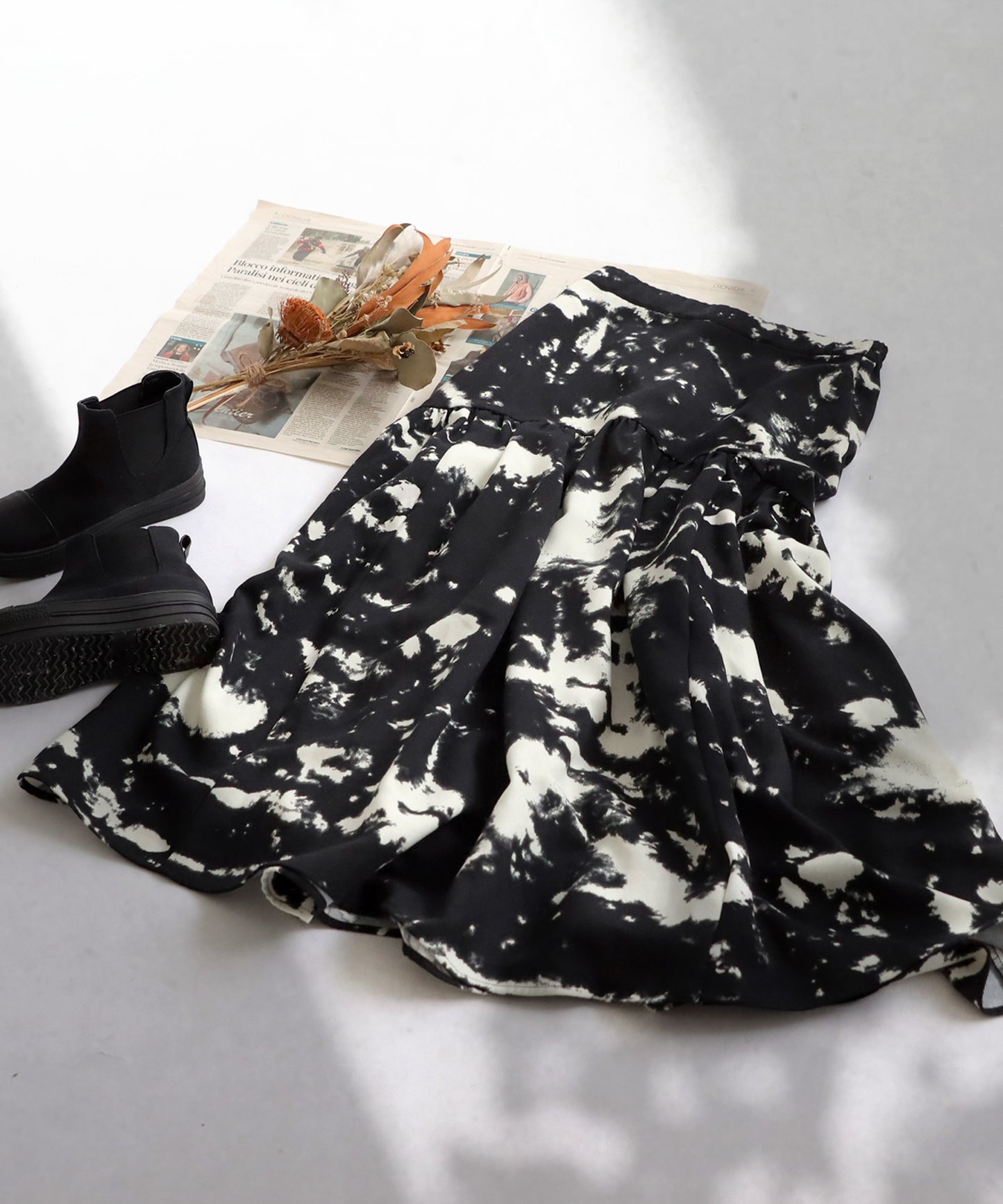 Marble Pattern Flare Skirt Ladies