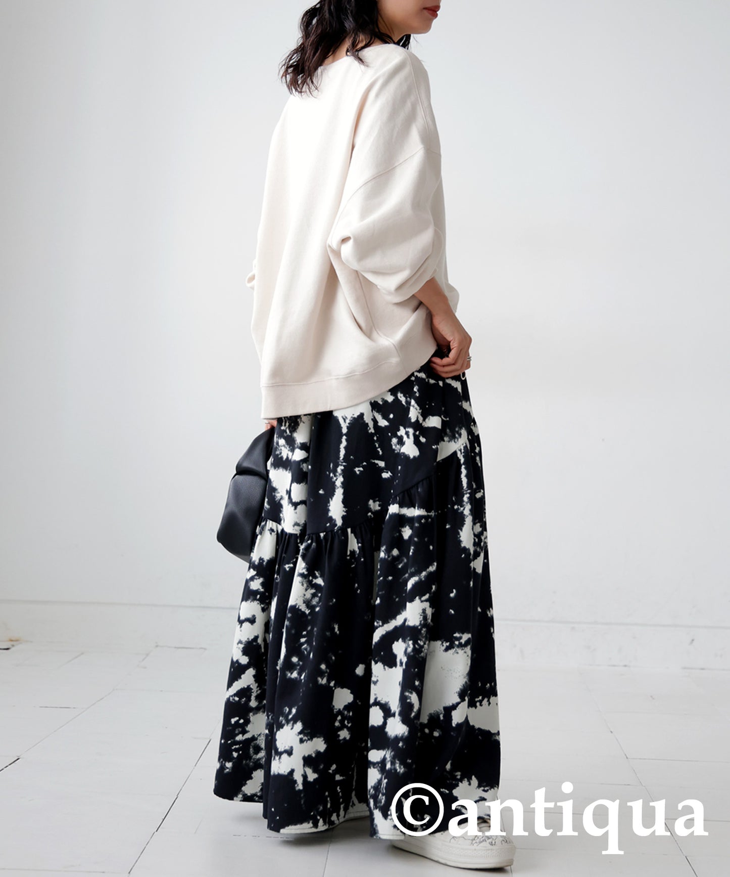 Marble Pattern Flare Skirt Ladies