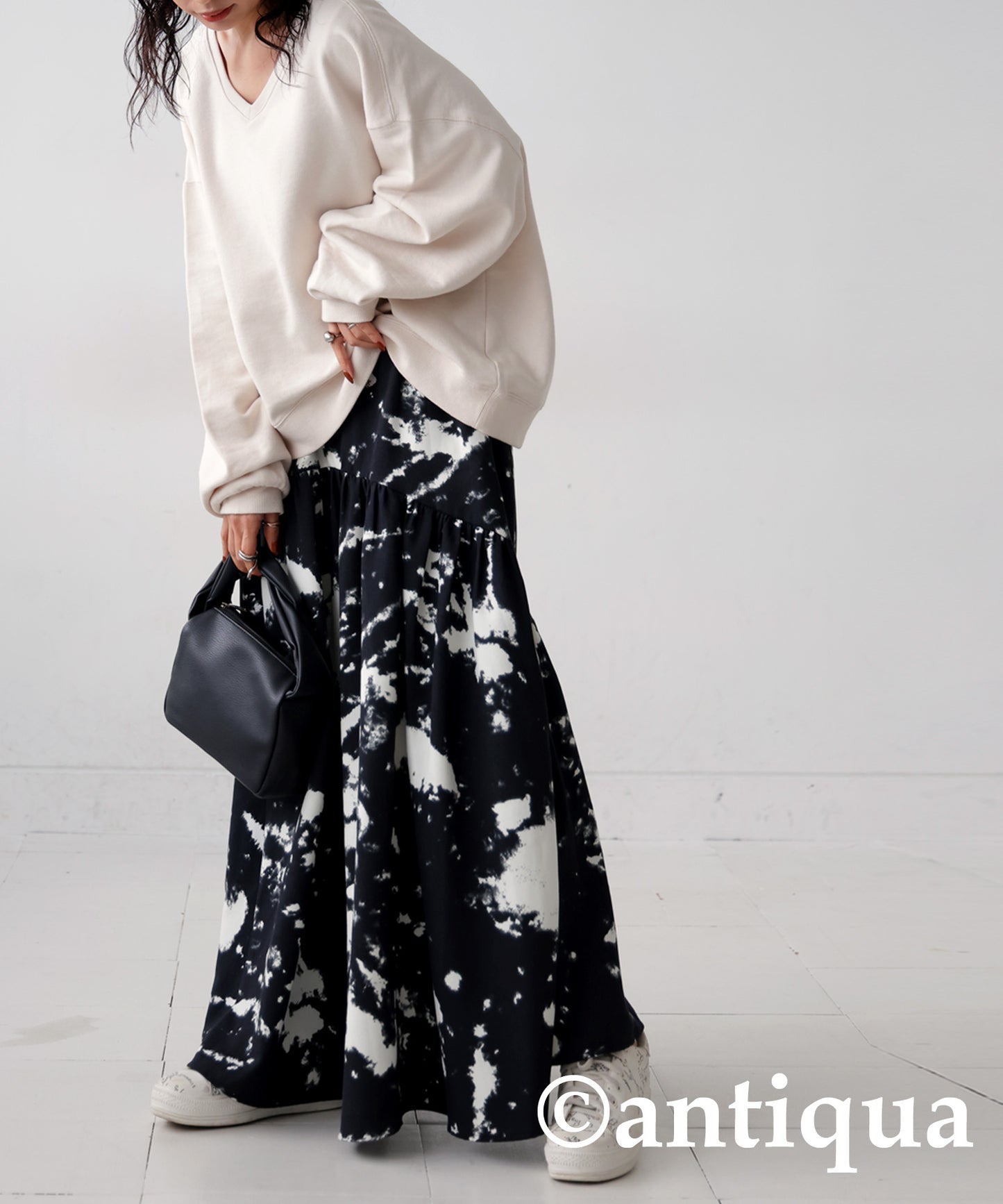 Marble Pattern Flare Skirt Ladies