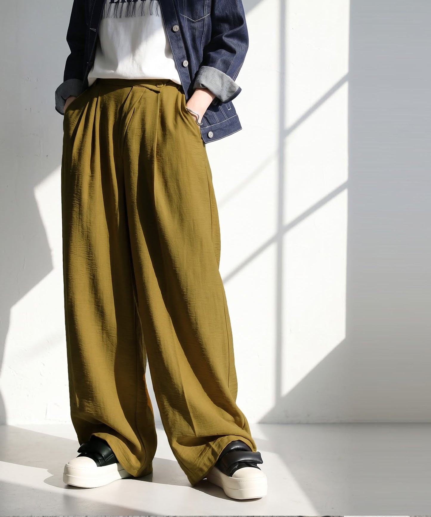 Linen-Like Wide-Leg Pants Ladies