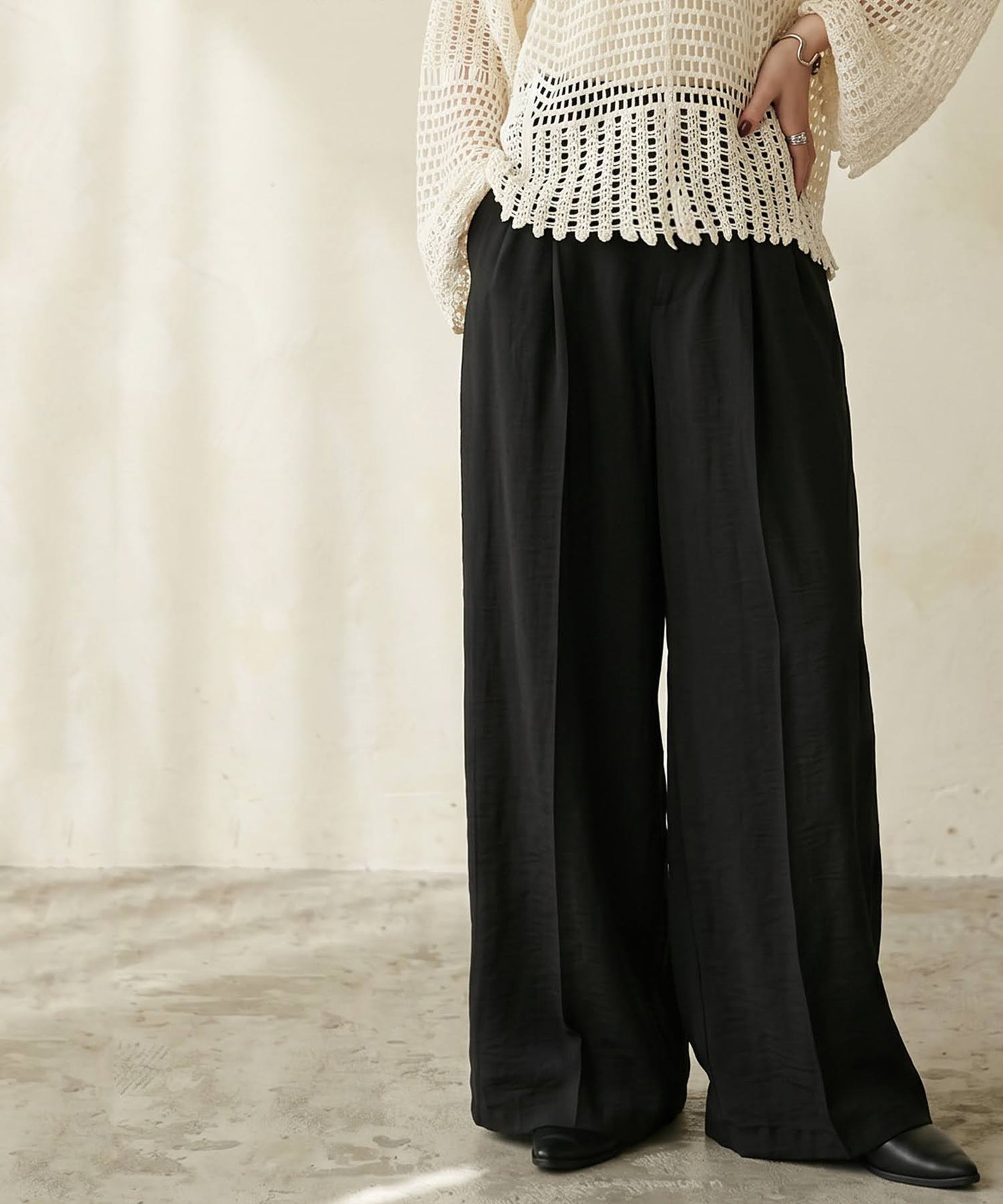 Linen-Like Wide-Leg Pants Ladies