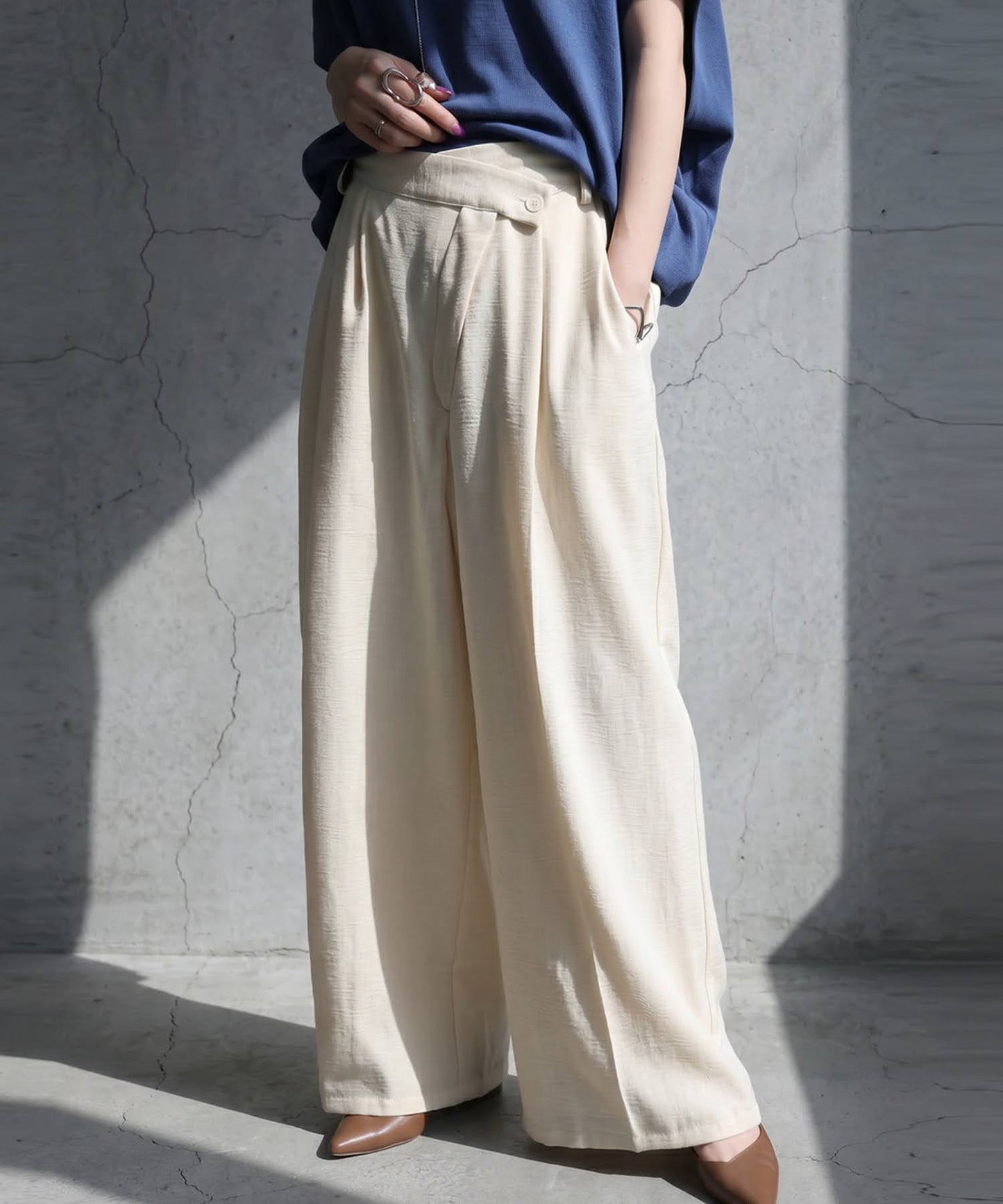 Linen-Like Wide-Leg Pants Ladies