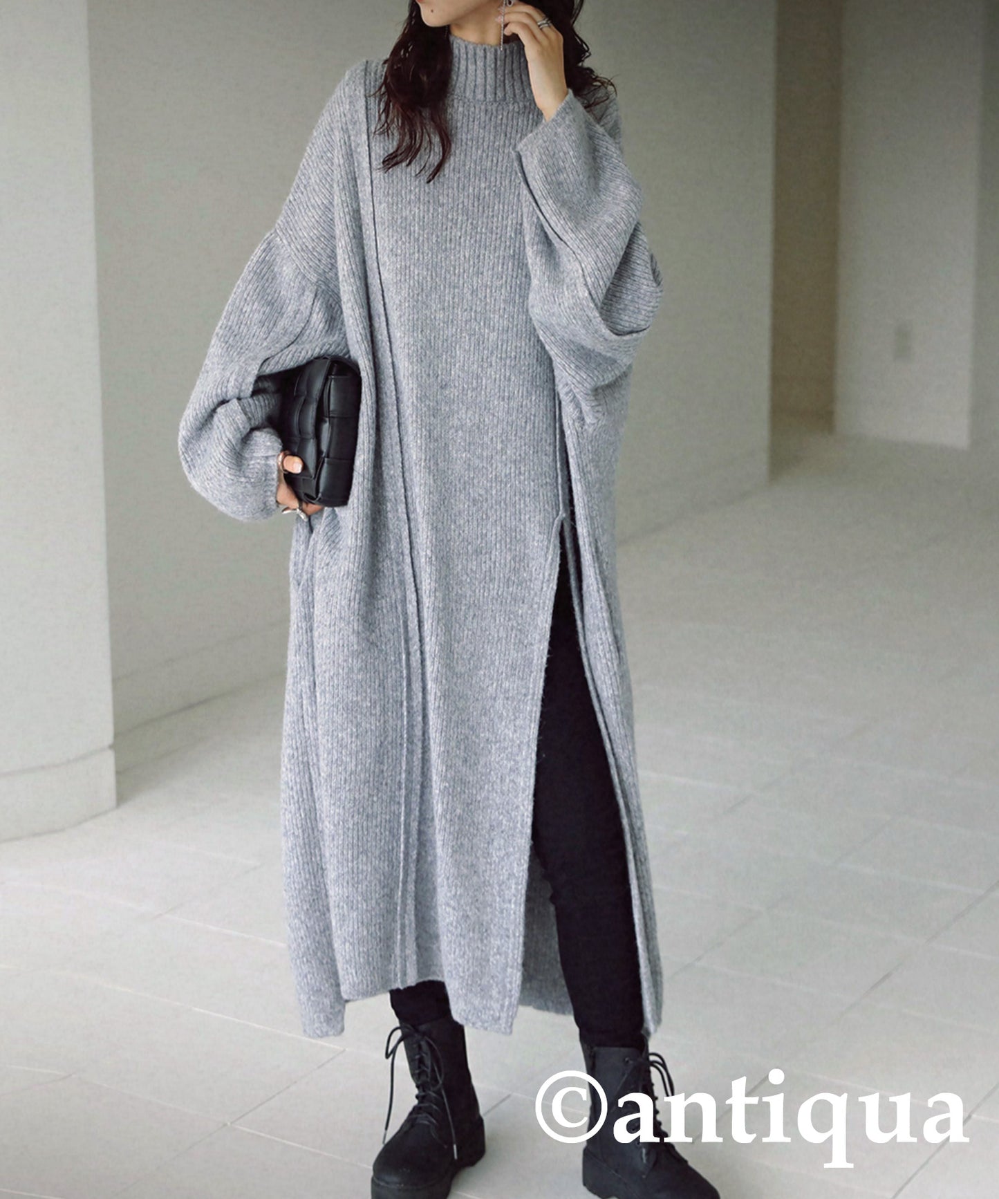 Ladies knitted casual seam detail long dress