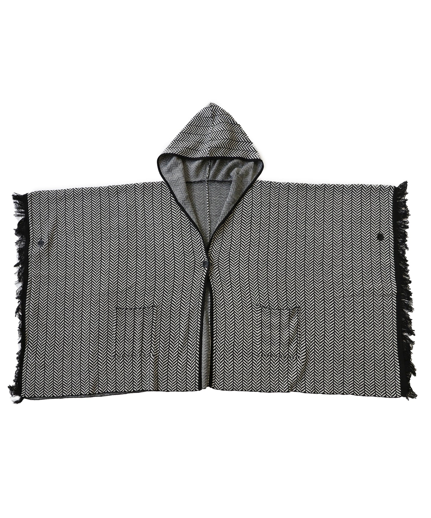 Ladies herringbone poncho with hood