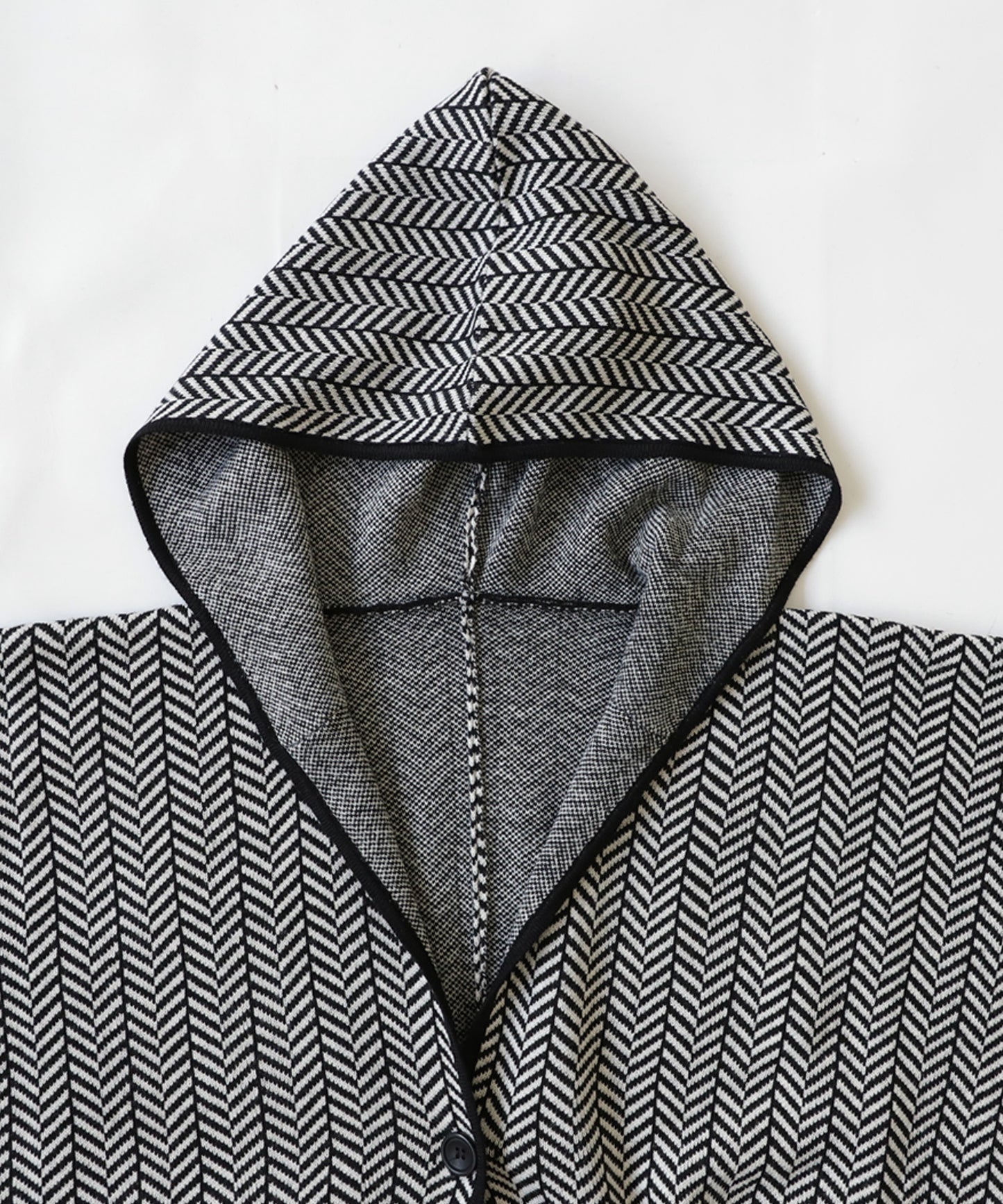 Ladies herringbone poncho with hood