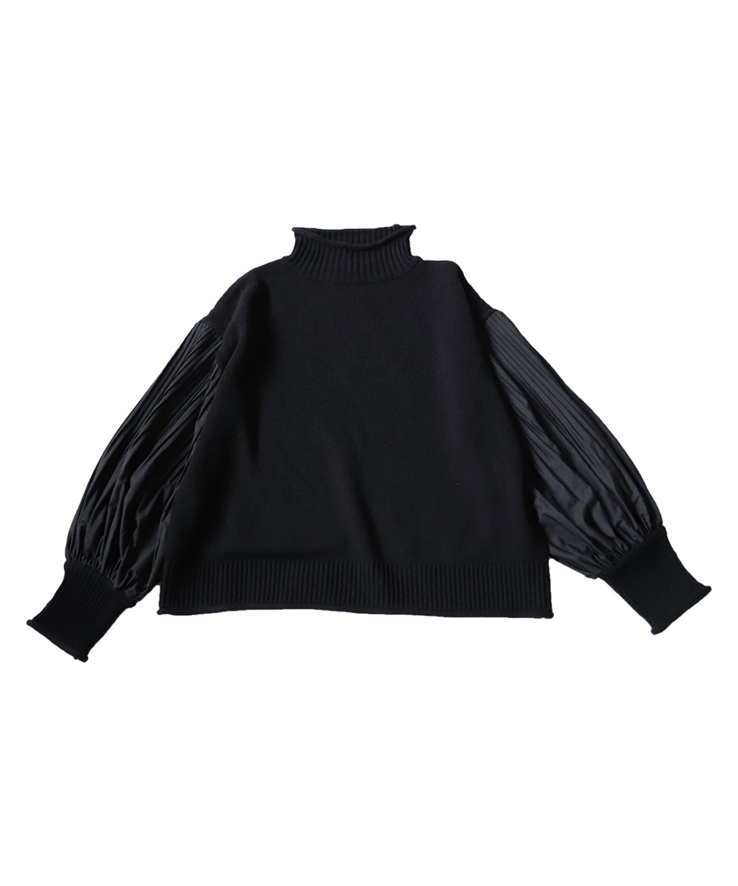 Sleeve Pleated High Neck Knit Ladies