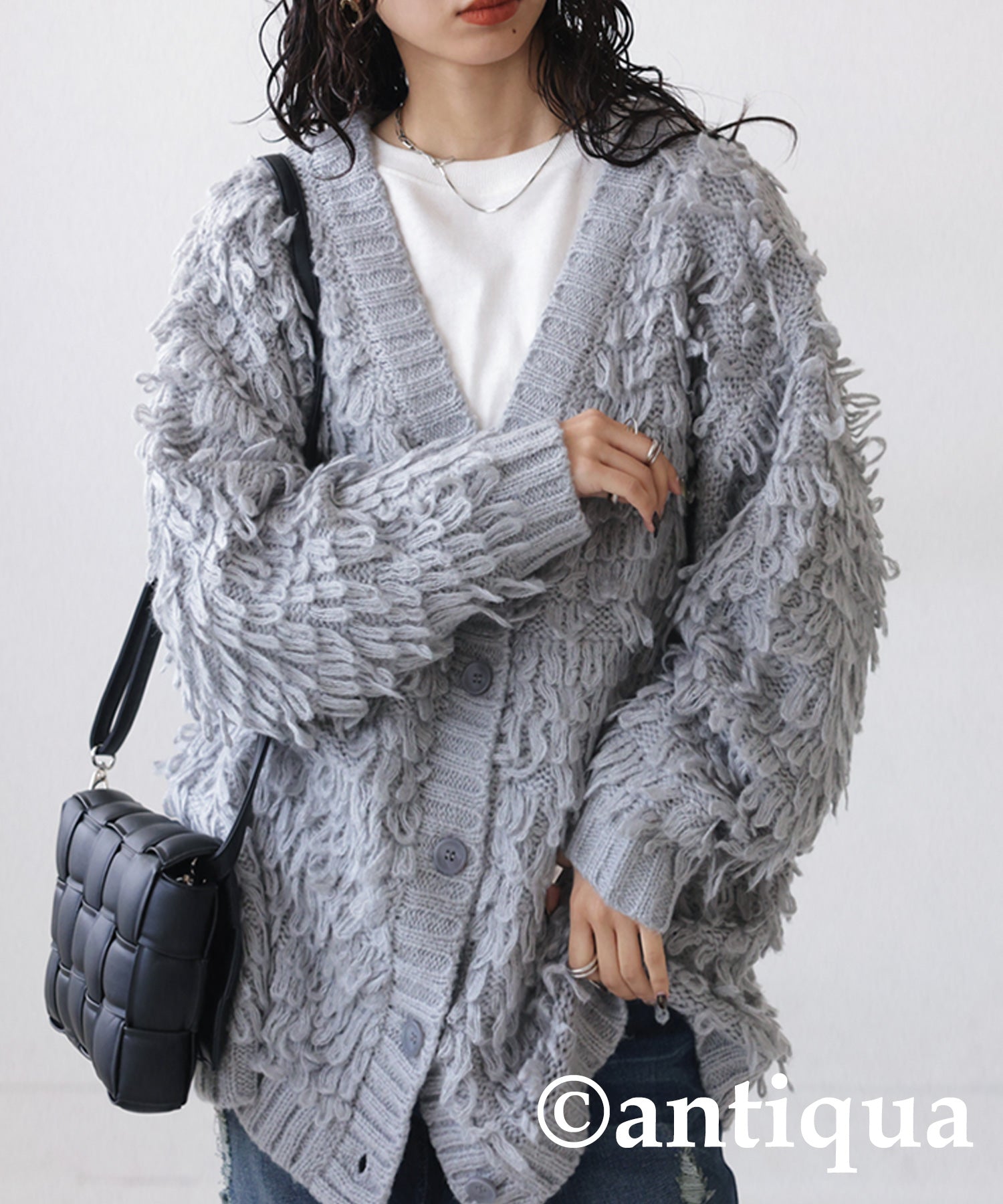 Grey loop knit cardigan best sale