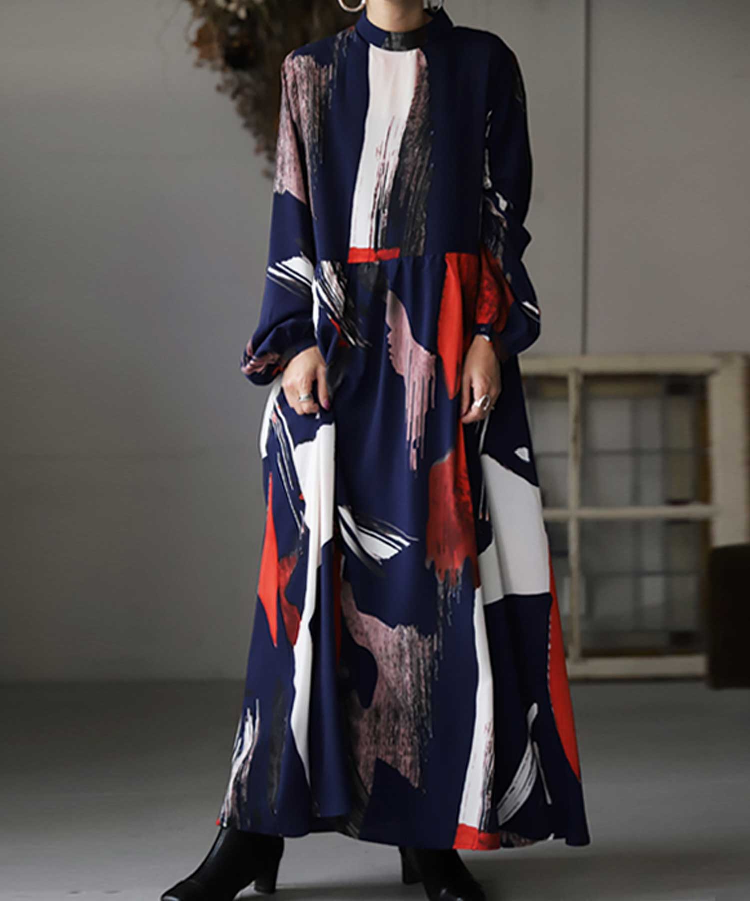 Whole pattern Casual dress Long-Sleeve Maxi Length | Japanese fashion brand ANTIQUA Official - antiqua-wa Whole pattern Casual dress Long-Sleeve Maxi Length | Japanese fashion brand ANTIQUA Official - antiqua-wa