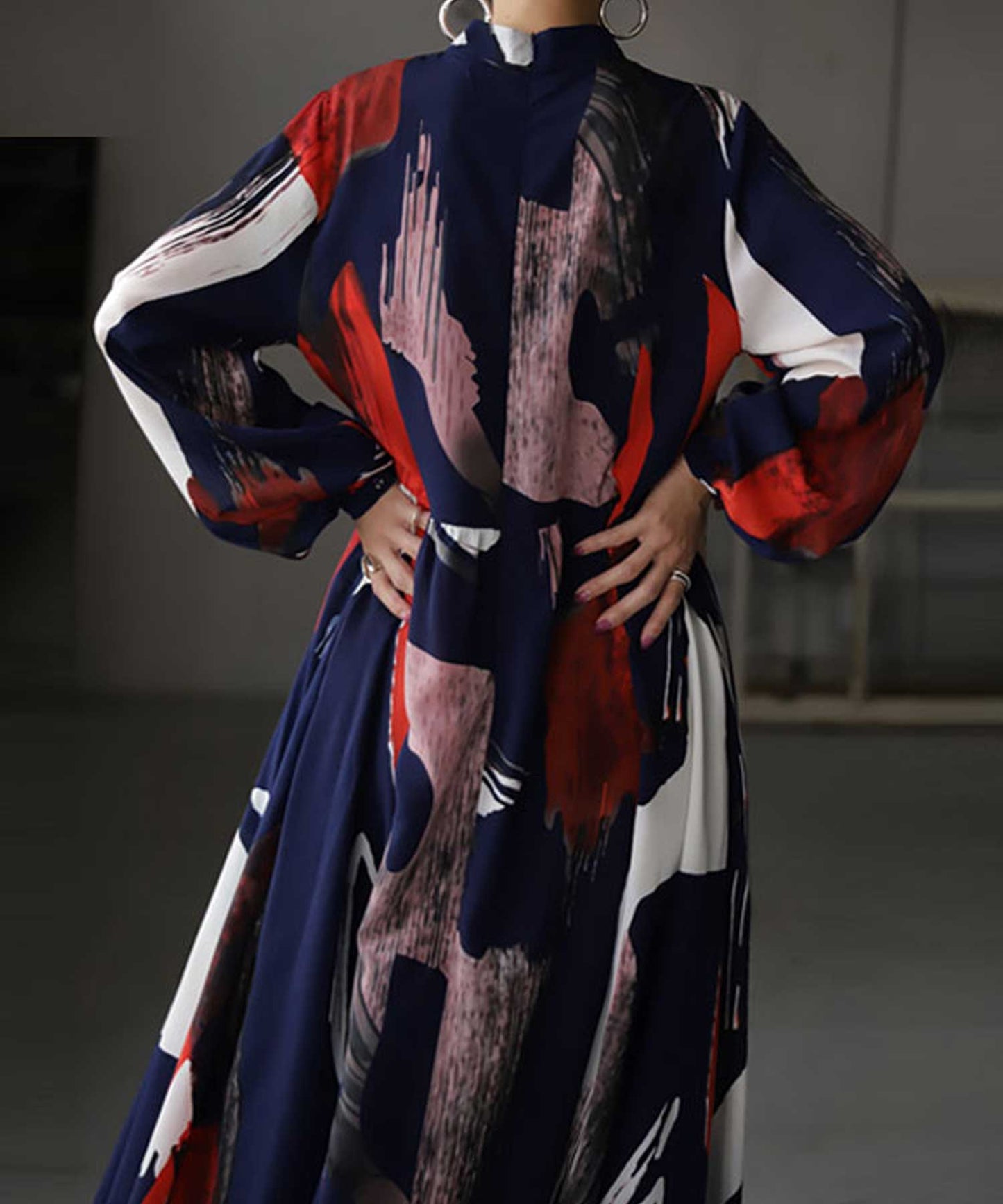 Whole pattern Casual dress Long-Sleeve Maxi Length