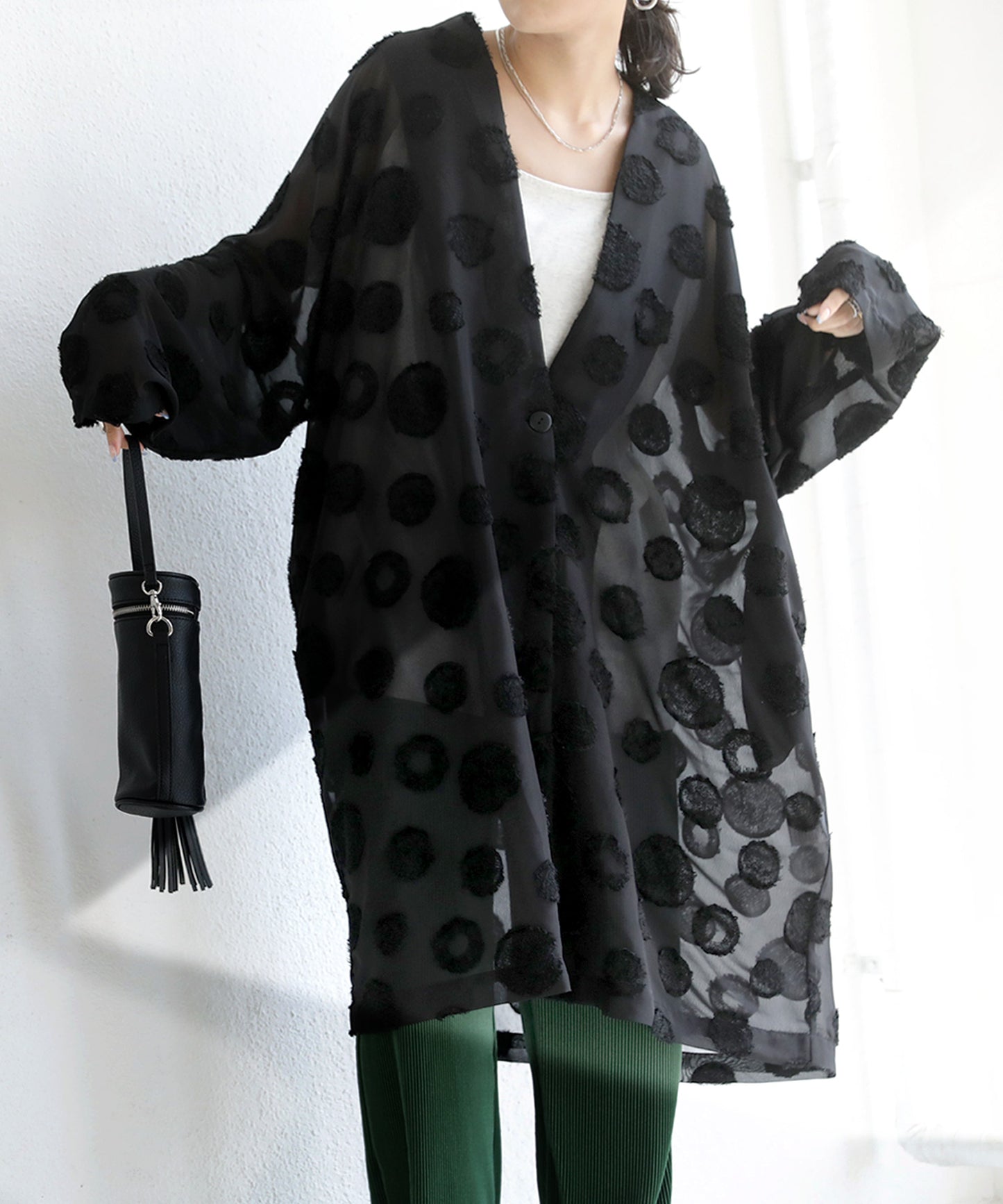 Dot pattern sheer jacket Ladies Long cardigan