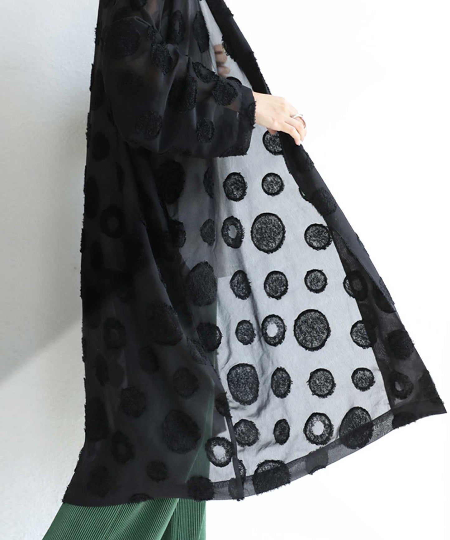 Dot pattern sheer jacket Ladies Long cardigan