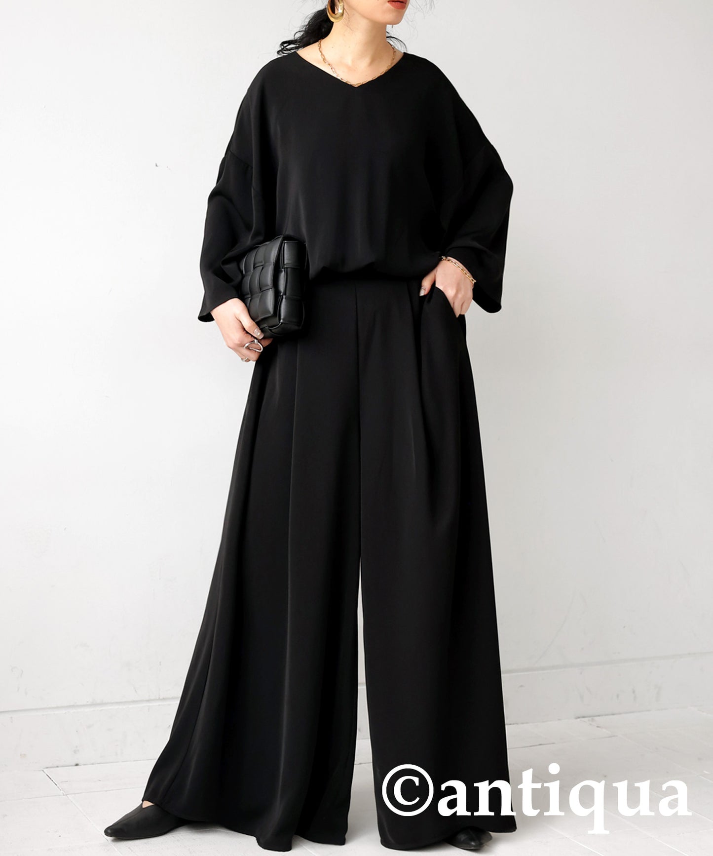 Ladies jumpsuit wide pants 8/10 length sleeve