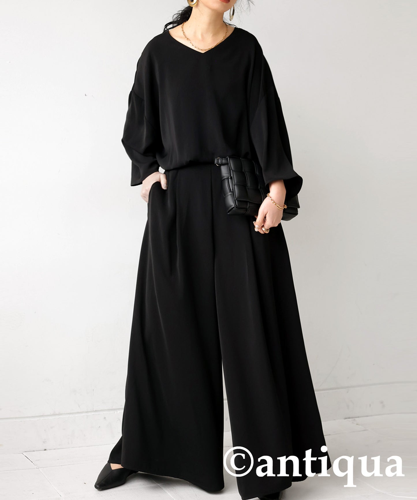 Ladies jumpsuit wide pants 8/10 length sleeve