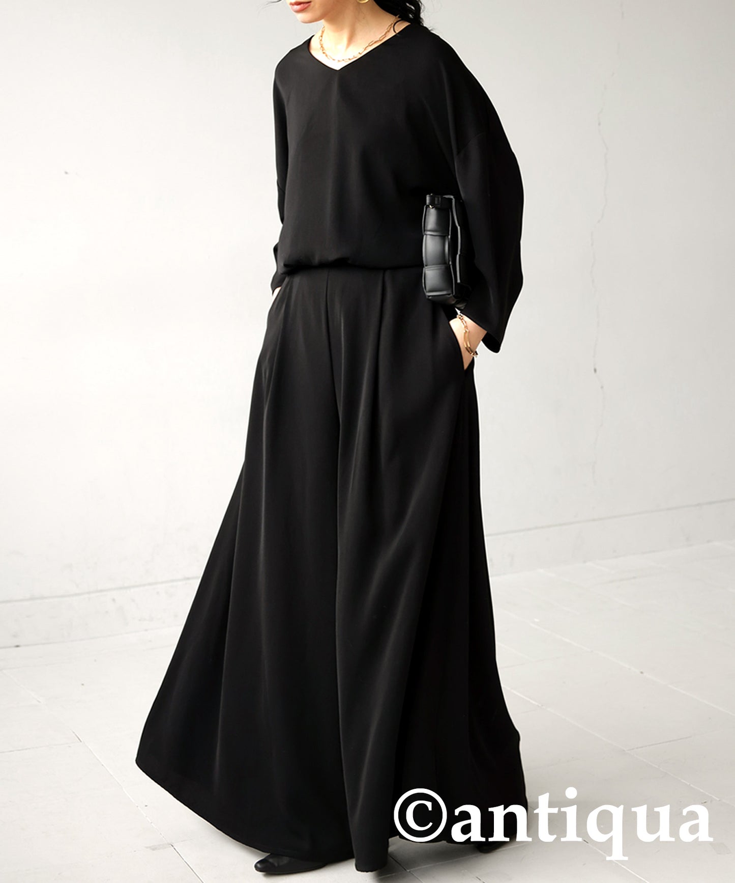 Ladies jumpsuit wide pants 8/10 length sleeve