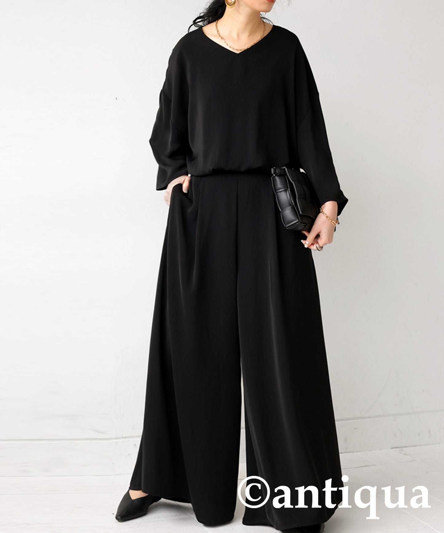 Ladies jumpsuit wide pants 8/10 length sleeve