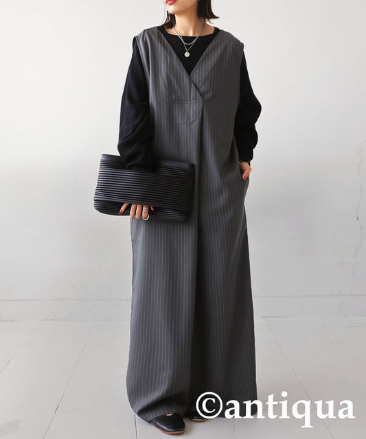 Vertical Striped Ladies full-length Overalls Wide pants