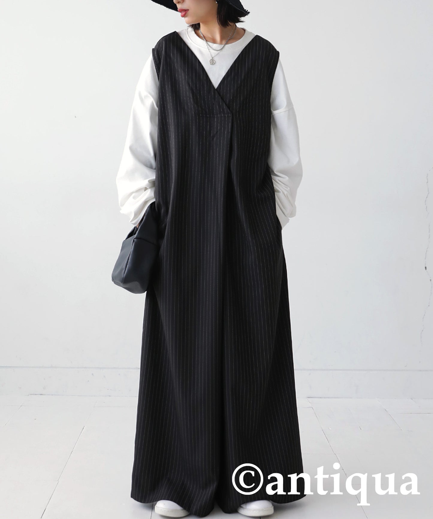 Vertical Striped Ladies full-length Overalls Wide pants