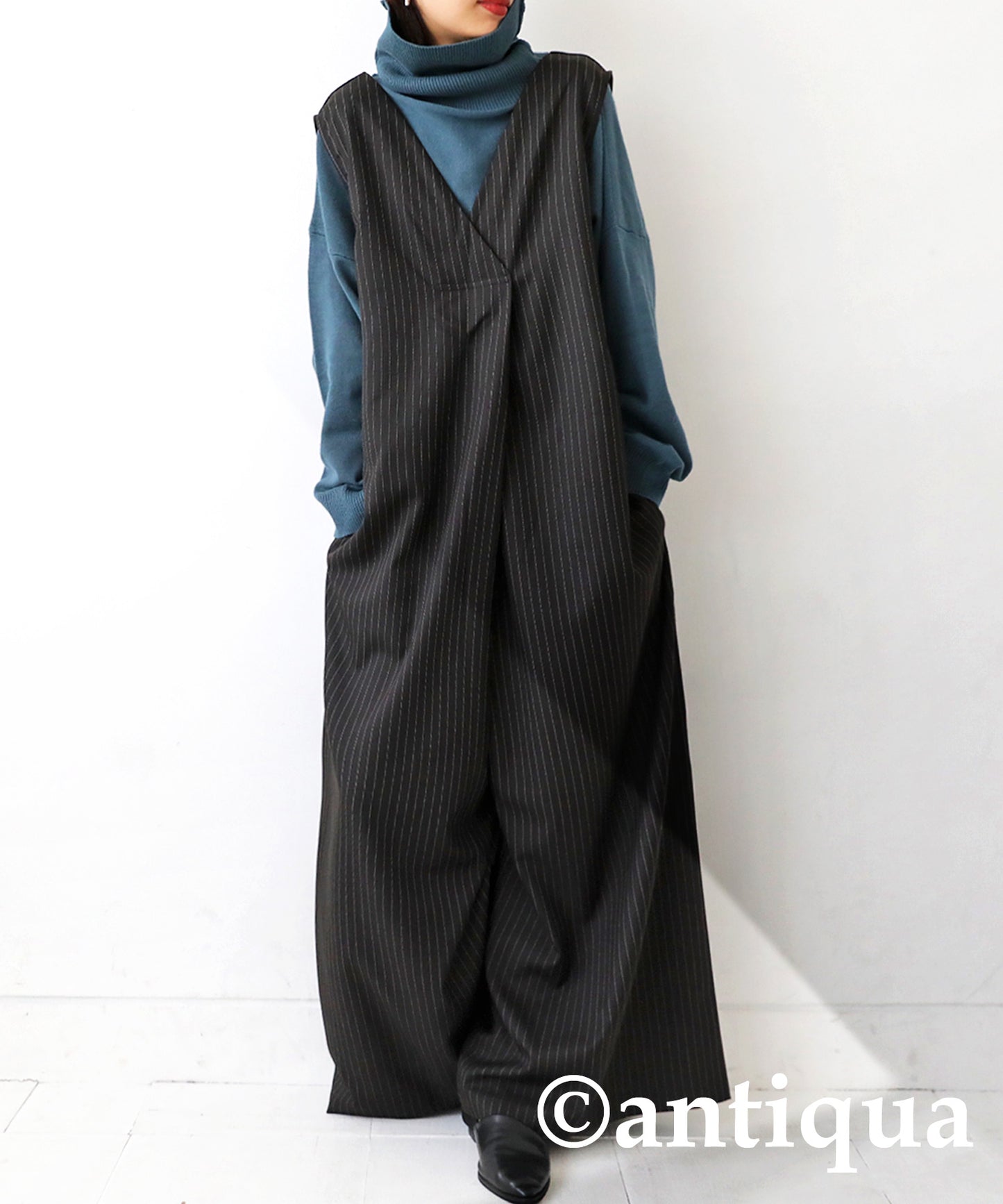 Vertical Striped Ladies full-length Overalls Wide pants