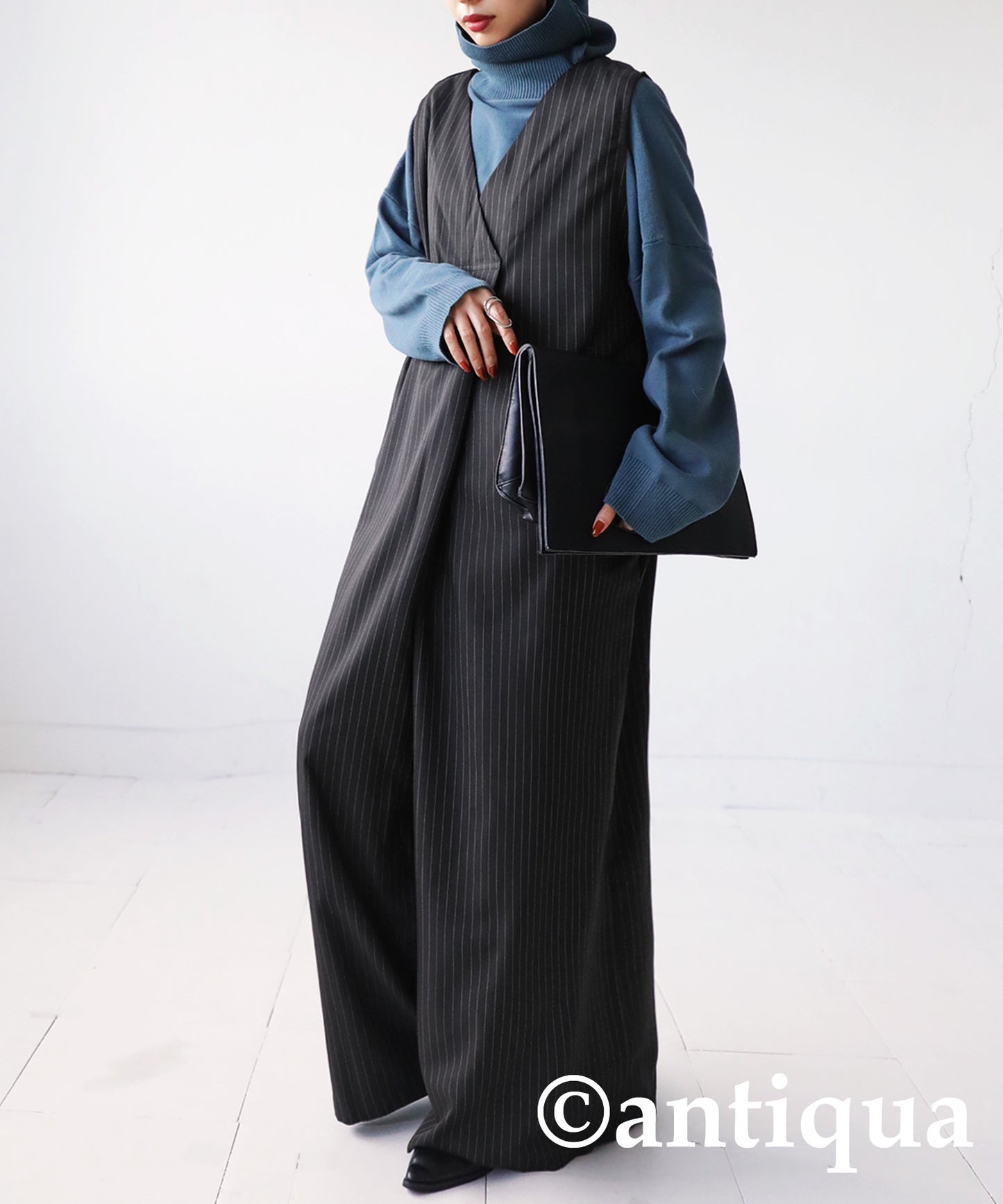 Vertical Striped Ladies full-length Overalls Wide pants