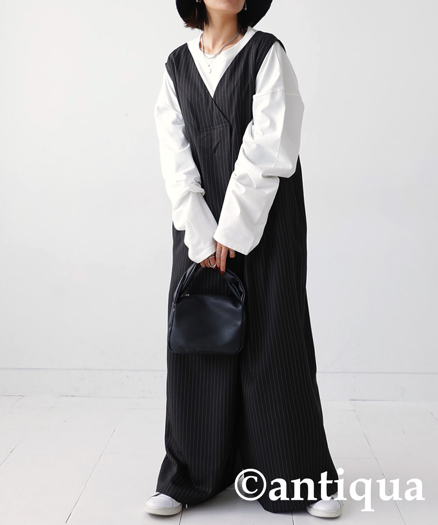 Vertical Striped Ladies full-length Overalls Wide pants