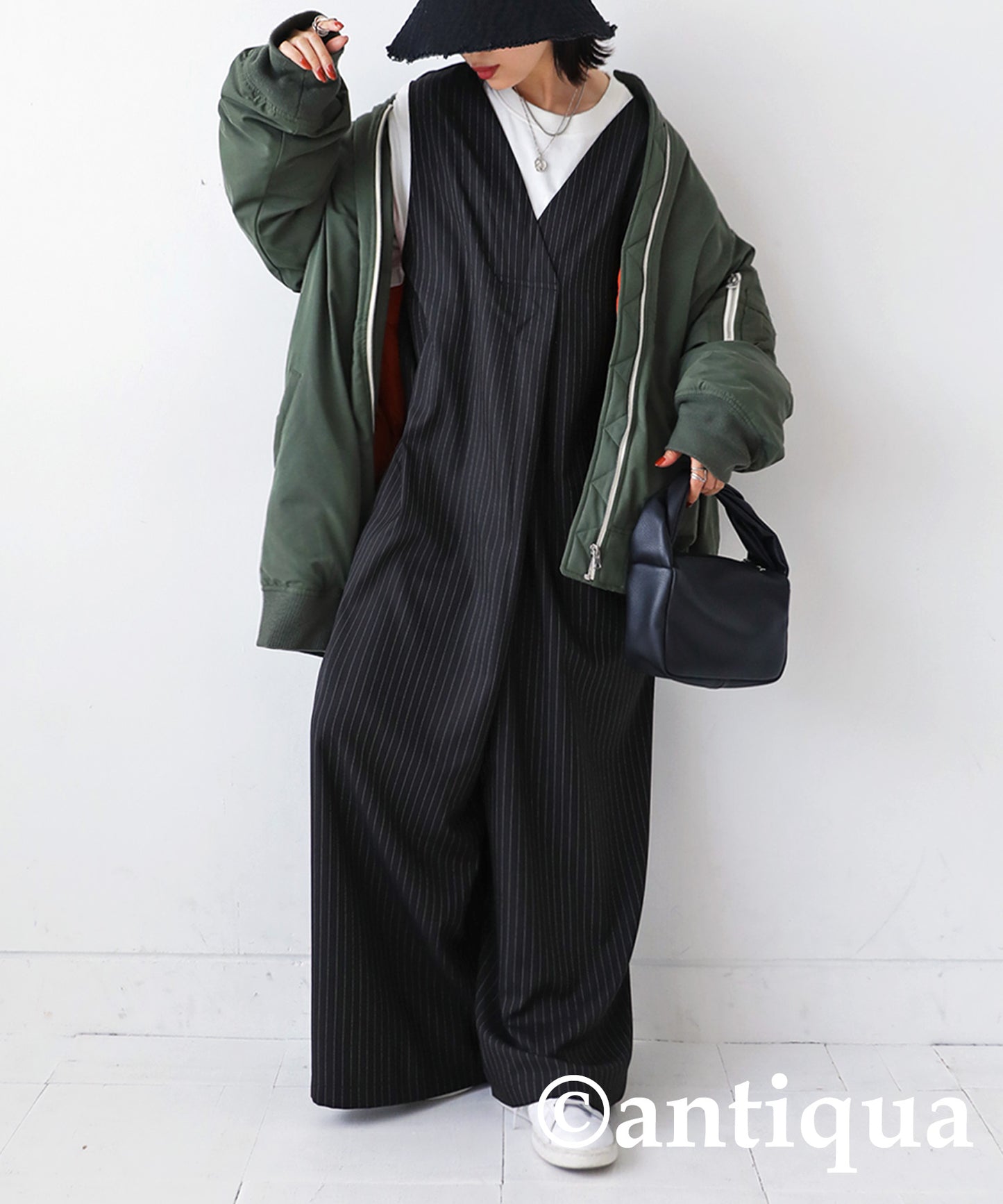 Vertical Striped Ladies full-length Overalls Wide pants