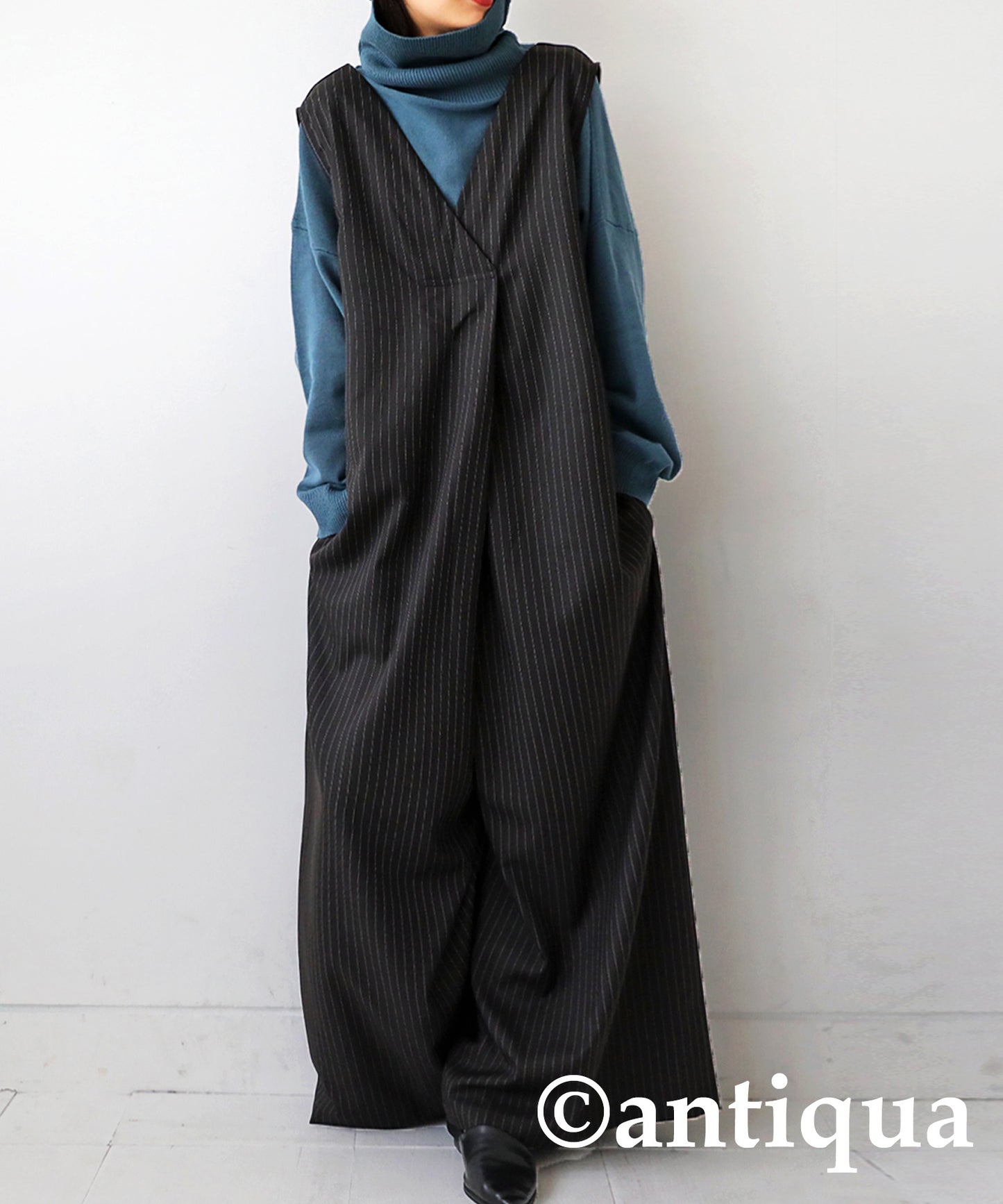 Vertical Striped Ladies full-length Overalls Wide pants