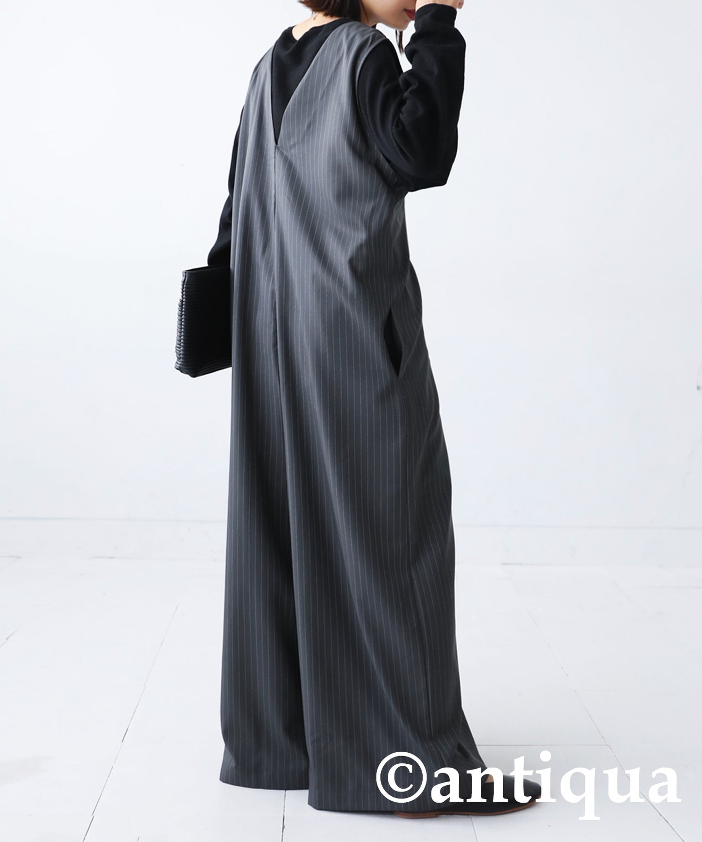 Vertical Striped Ladies full-length Overalls Wide pants