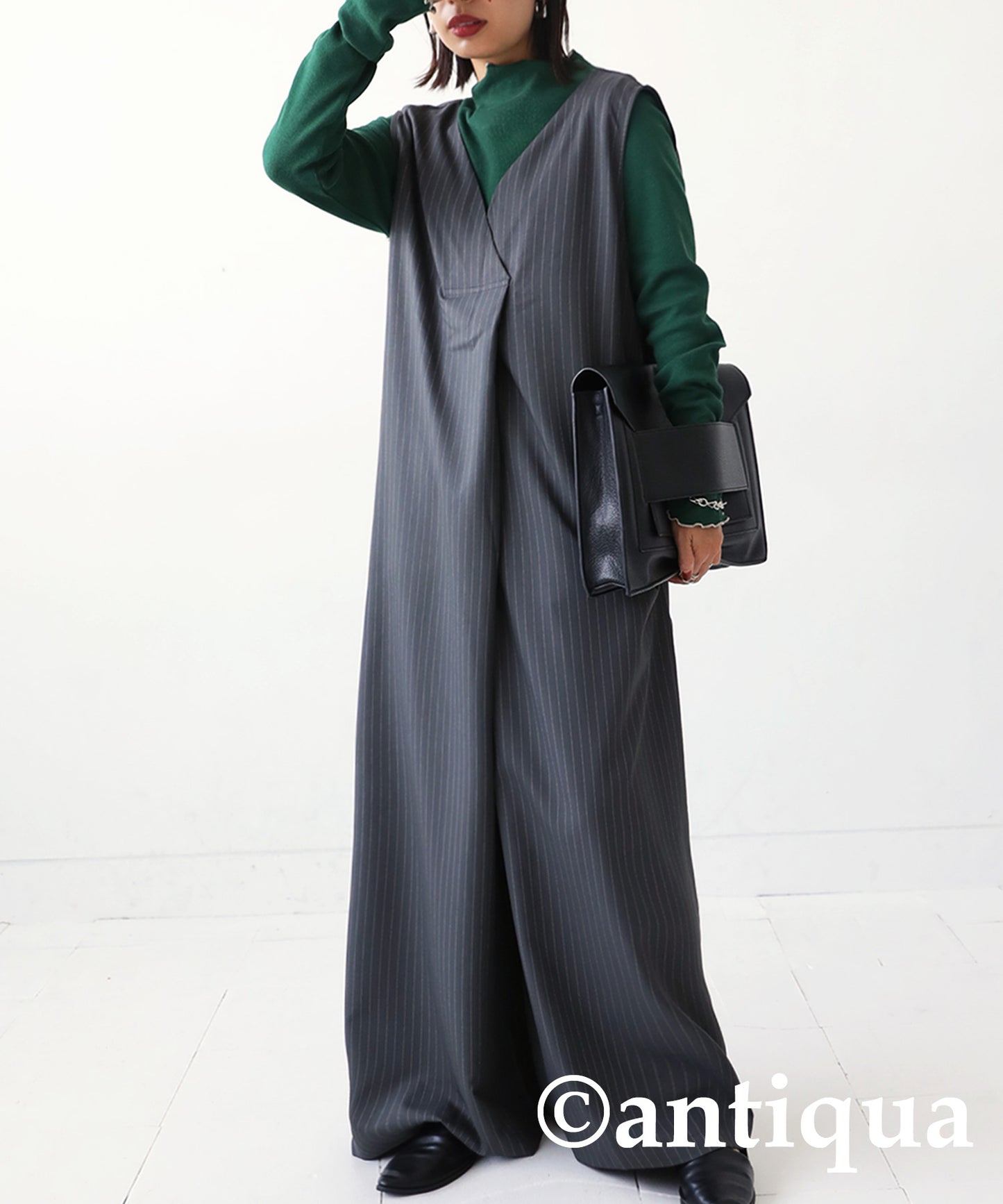 Vertical Striped Ladies full-length Overalls Wide pants