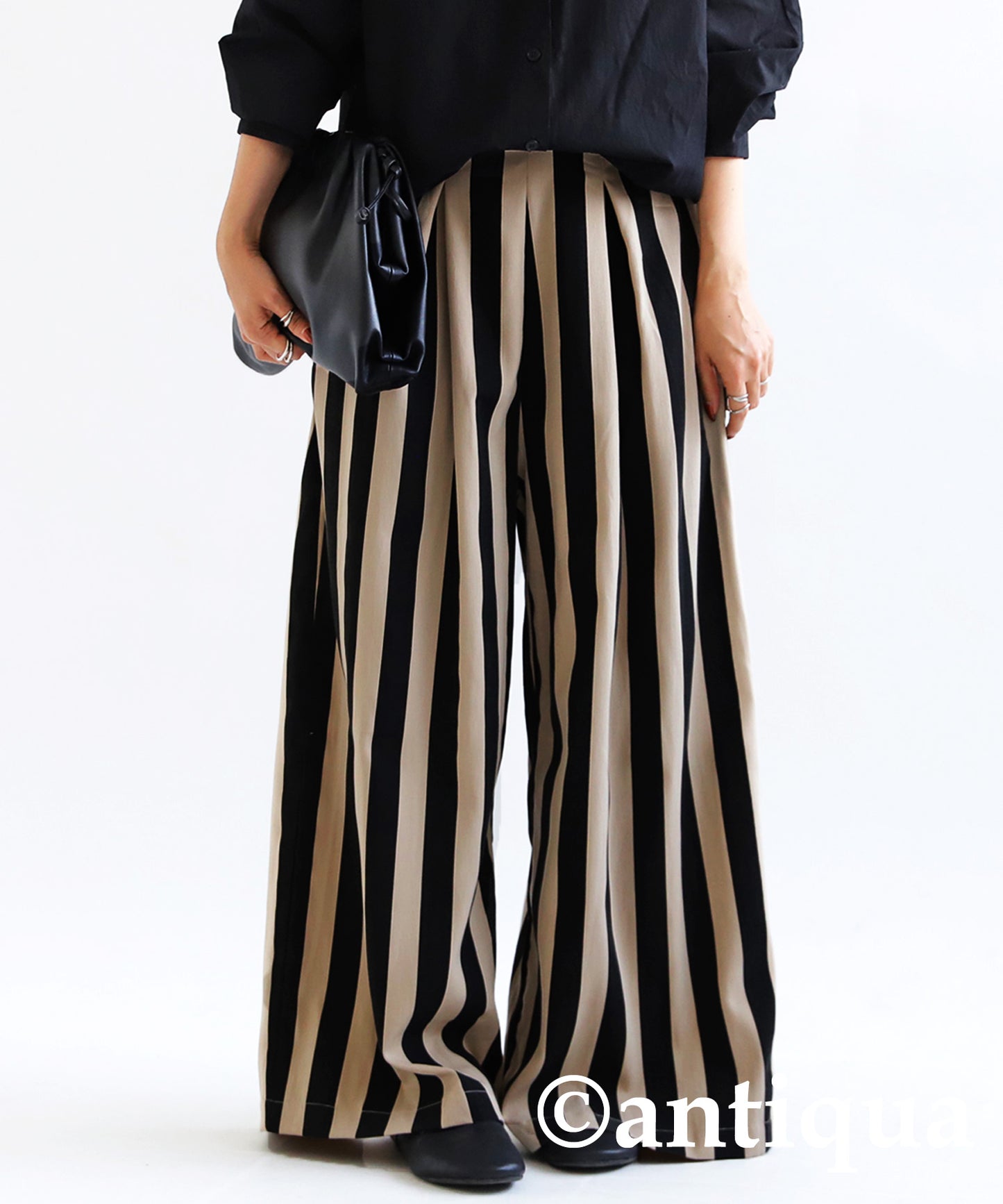 Striped pattern wide pants pants Ladies