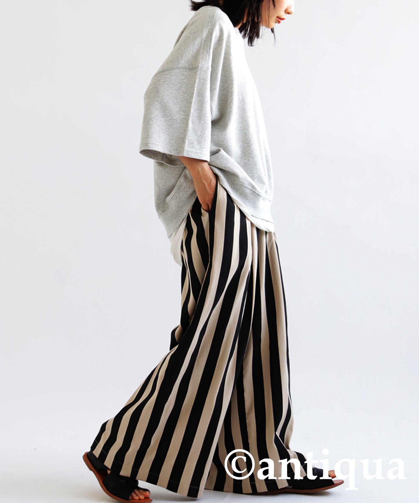 Striped pattern wide pants pants Ladies