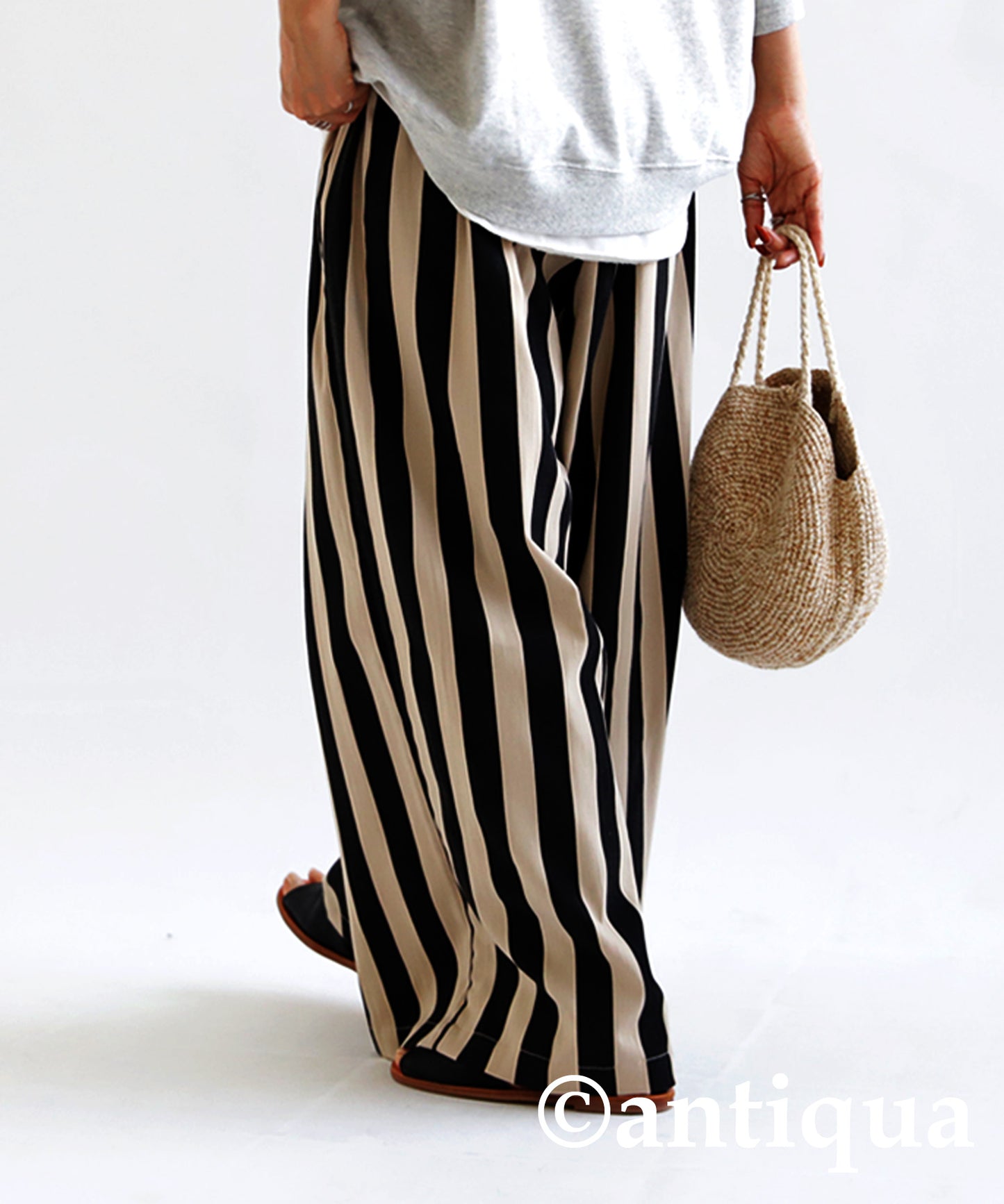 Striped pattern wide pants pants Ladies