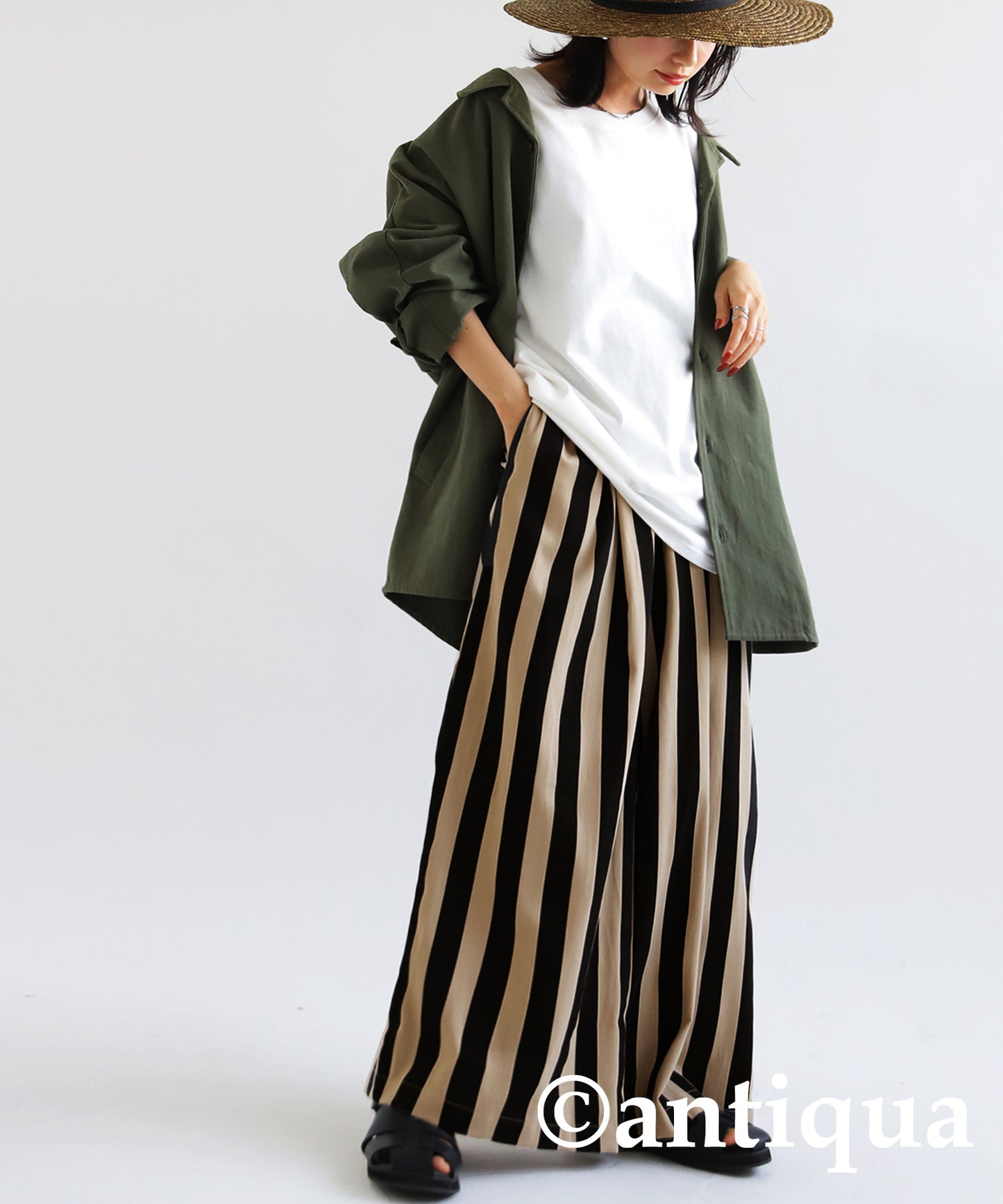 Striped pattern wide pants pants Ladies