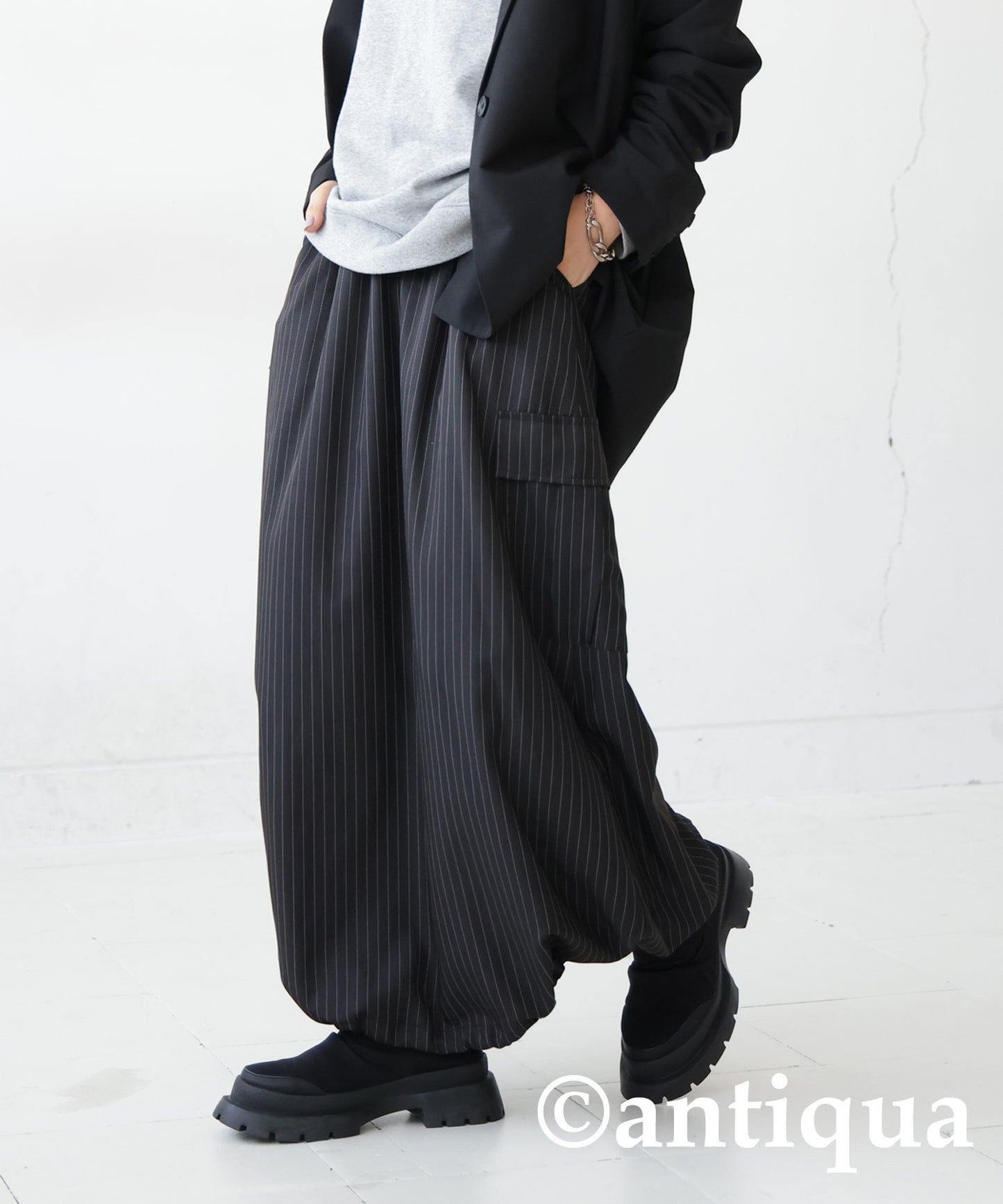 Striped Pattern Cargo Skirt Ladies