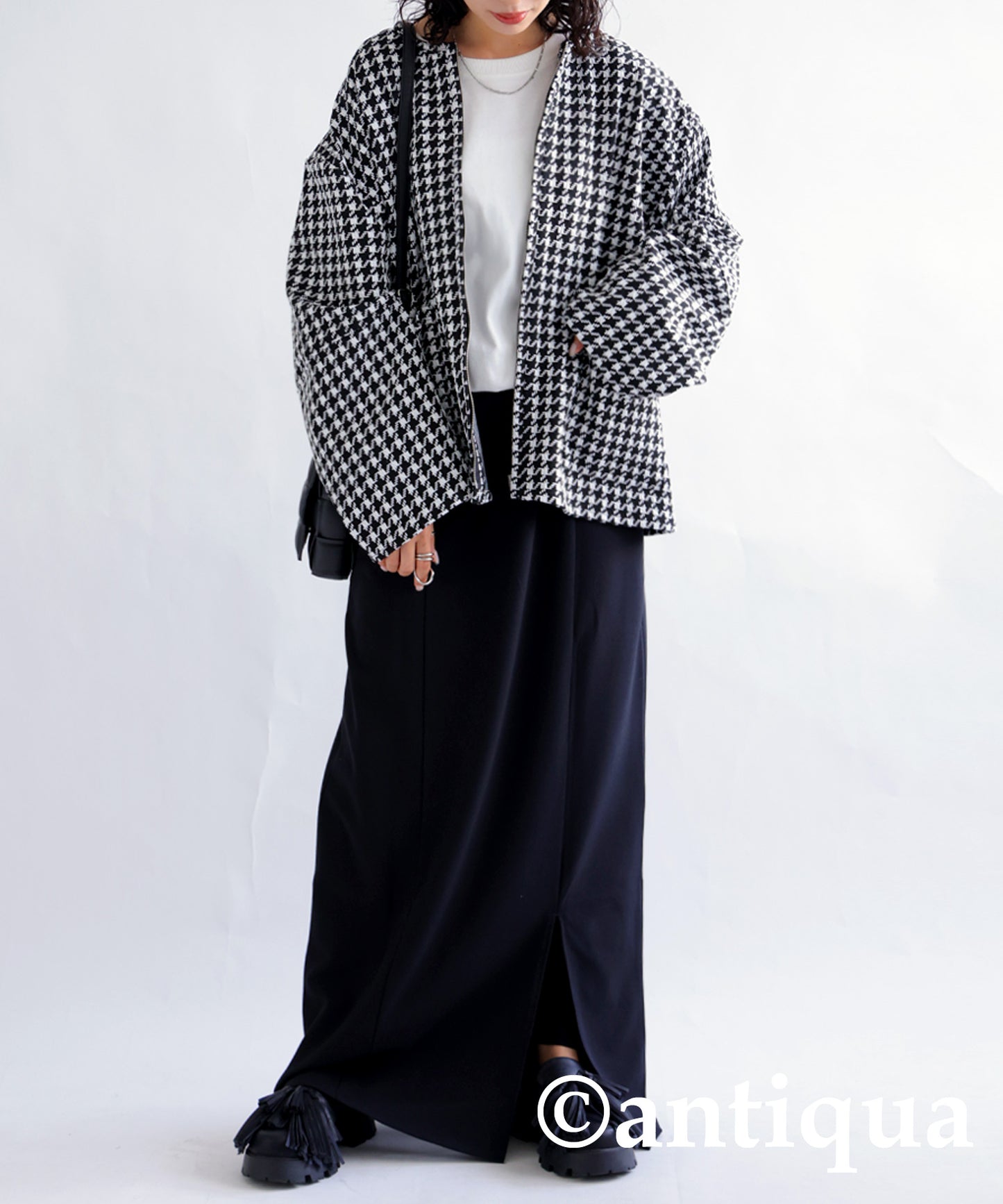 Ladies Knit Blouson (houndstooth)