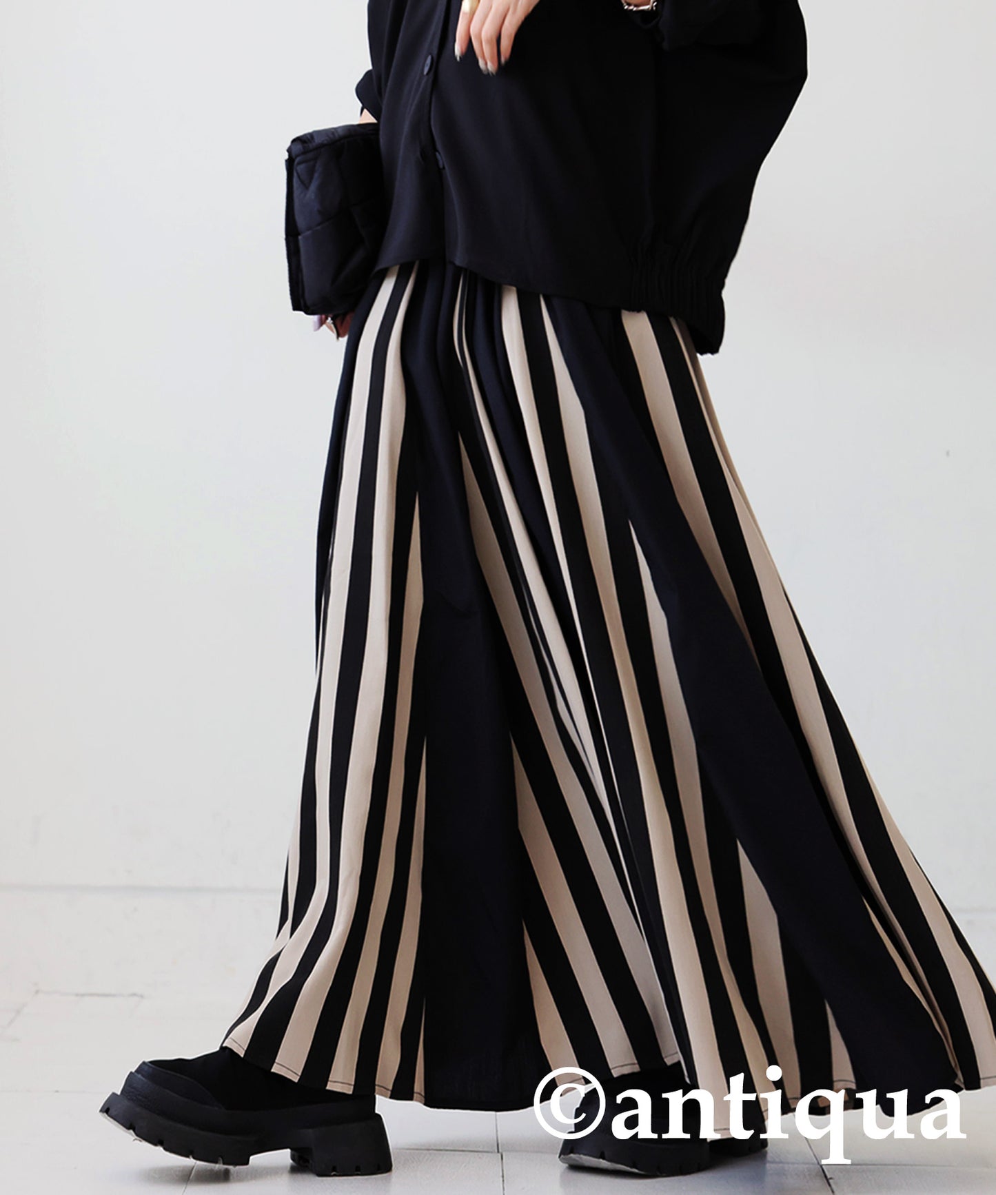 Striped Pattern Flare Skirt Ladies