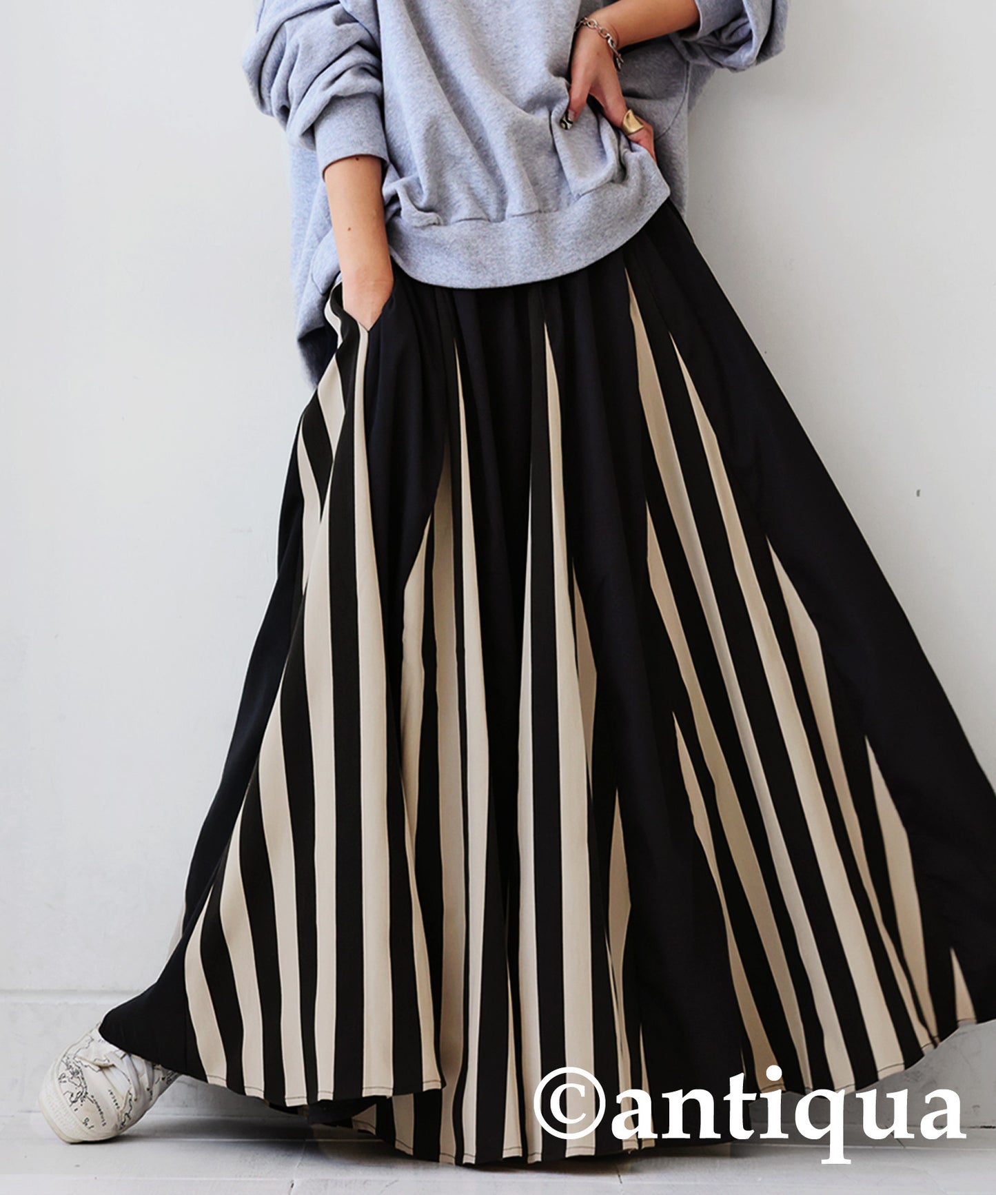 Striped Pattern Flare Skirt Ladies