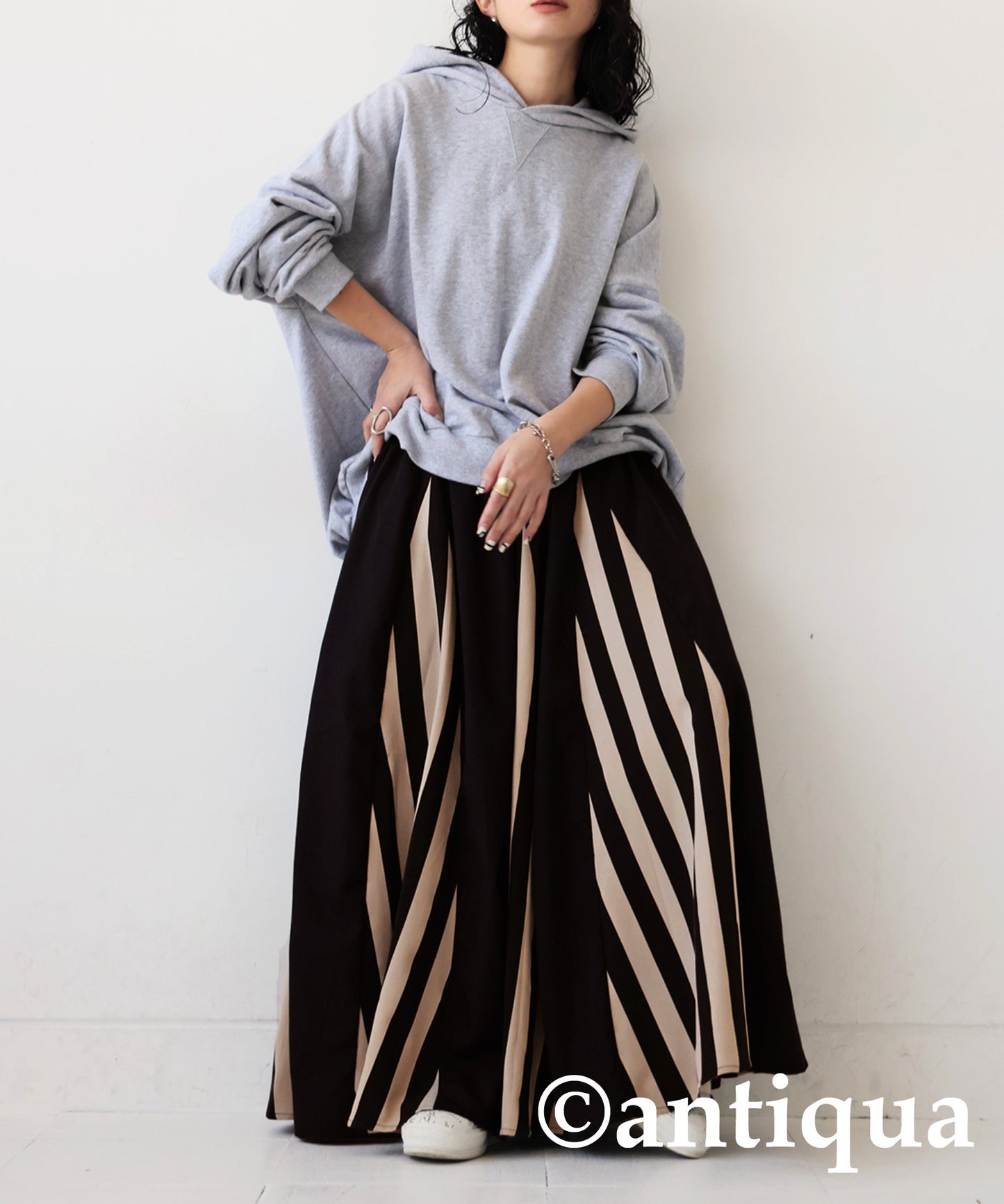 Striped Pattern Flare Skirt Ladies