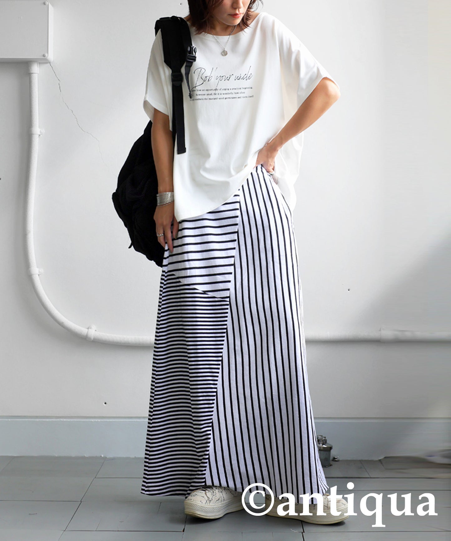 Stripe Pattern Flare Skirt Ladies