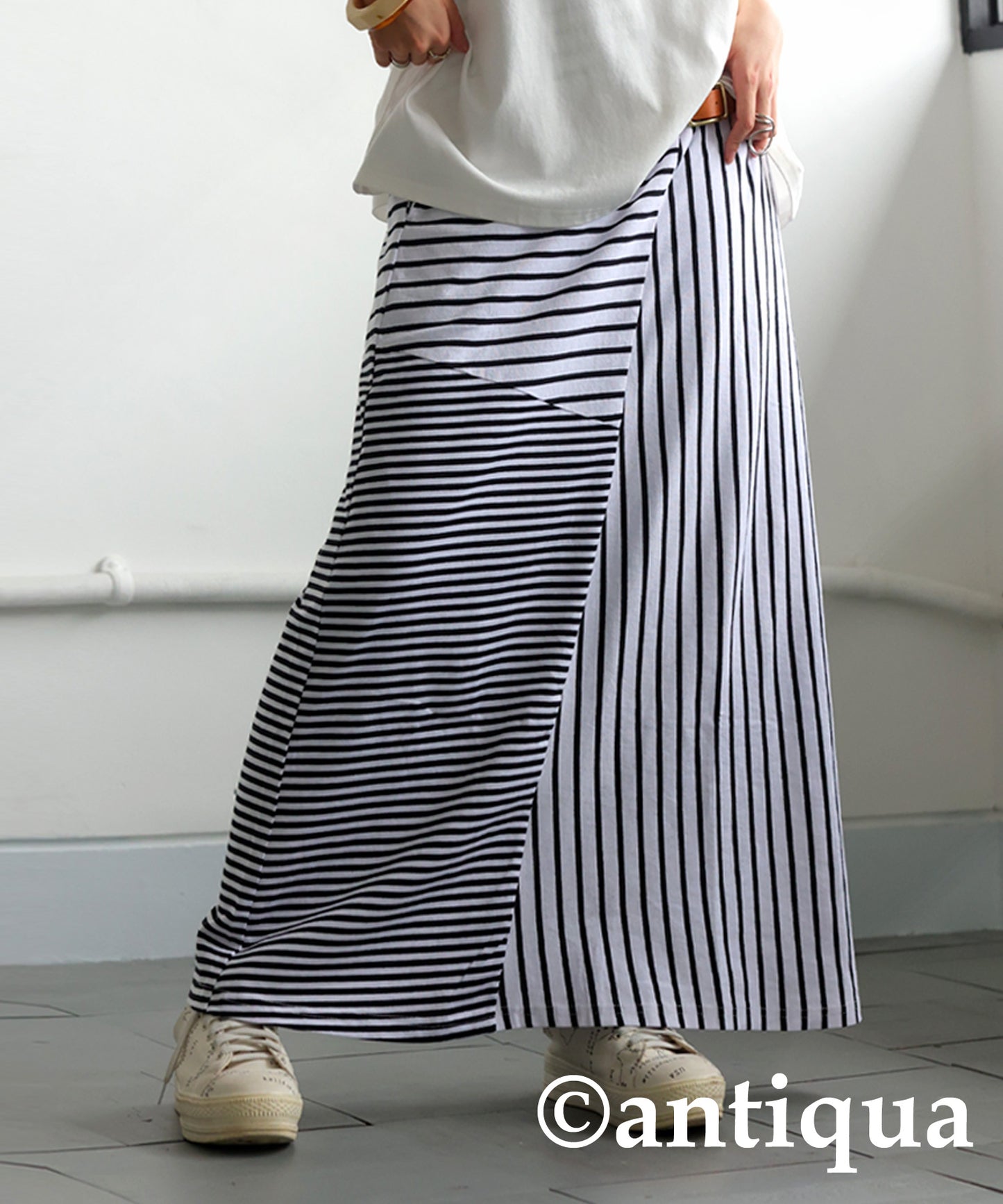 Stripe Pattern Flare Skirt Ladies