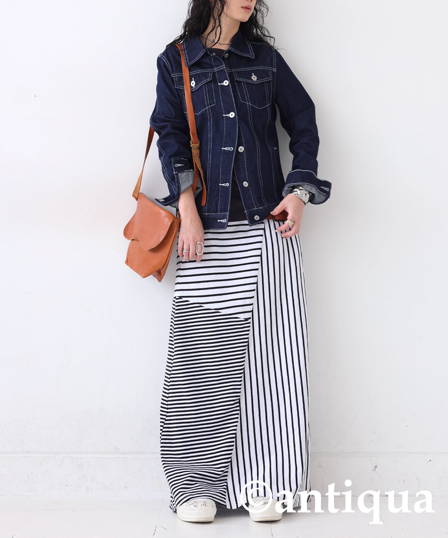 Stripe Pattern Flare Skirt Ladies