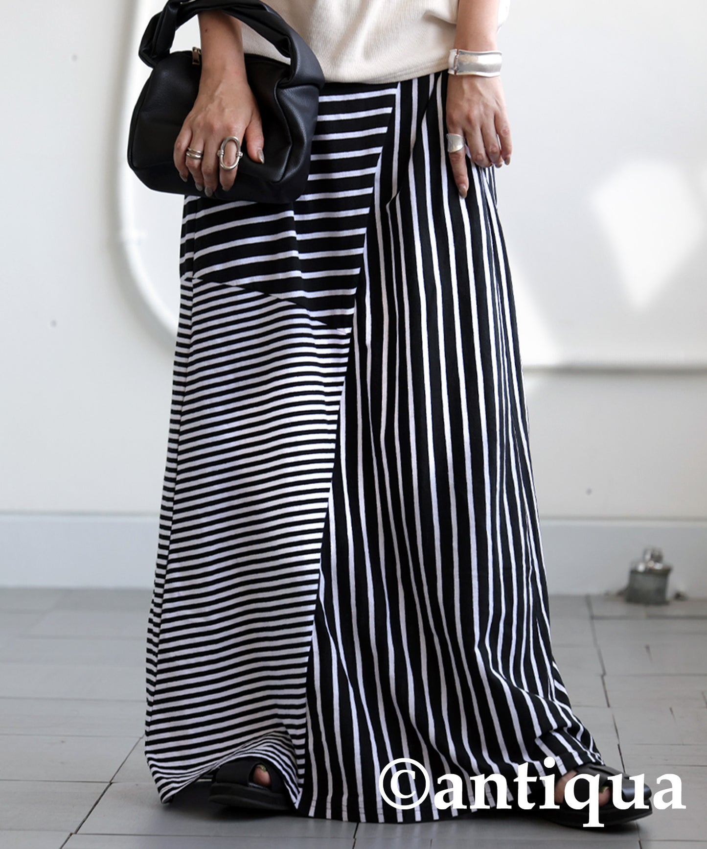 Stripe Pattern Flare Skirt Ladies